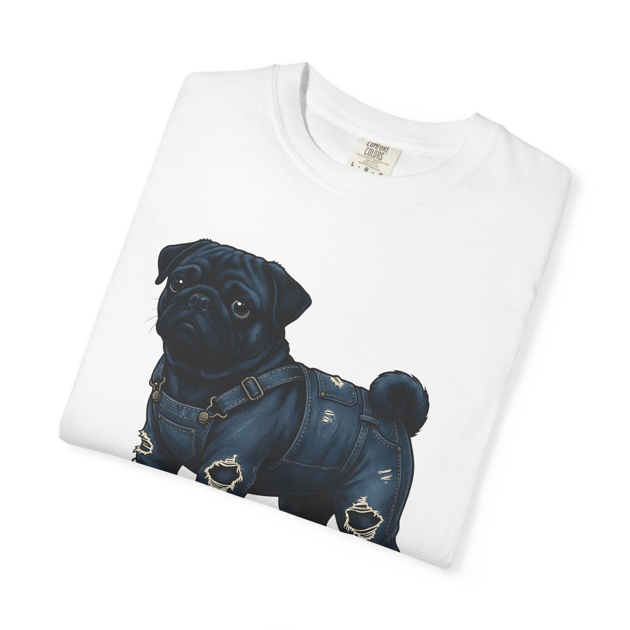 Pug Dog Shirt Dog Fashion Gift Women Hand Drawn Tee Poodle T-Shirt Dog Fan Illustrated Tshirt Style Graphic Vintage Denim Overalls Tshirt