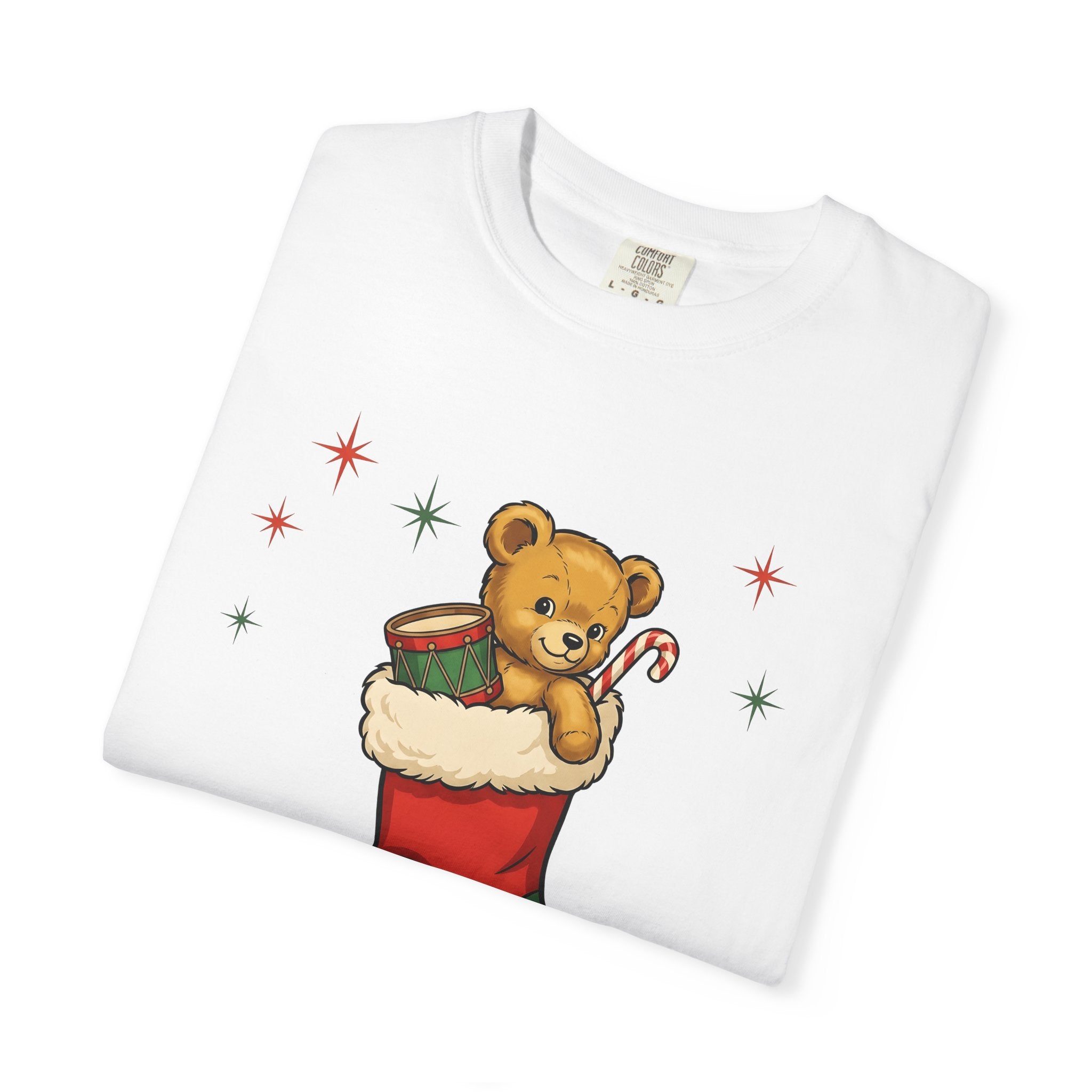 Teddy Bear Stocking Shirt Christmas Wrapping Gift Women Line Art Tee Stocking T-Shirt Holiday Fan Minimalist Tshirt Packaging Graphic