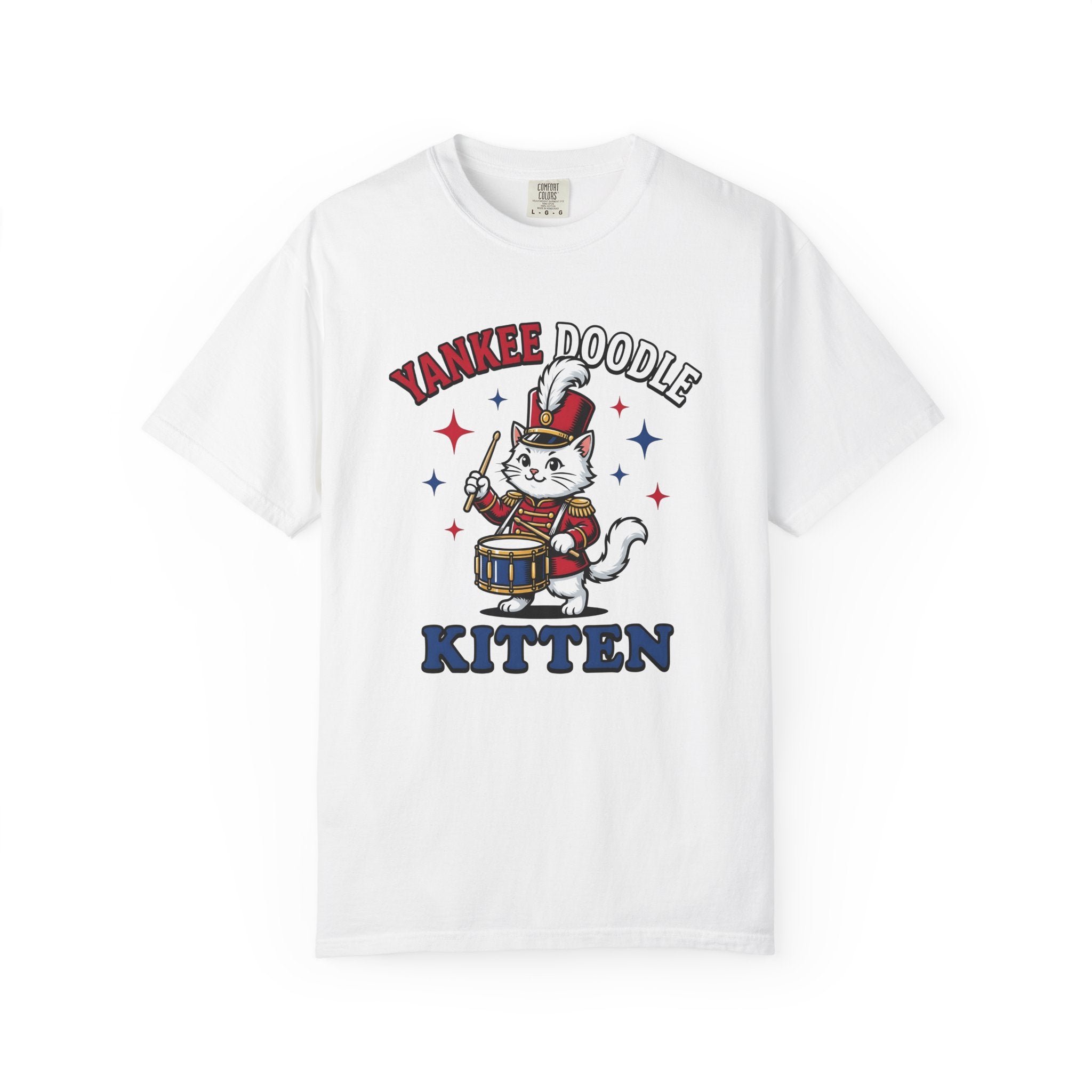Music Cat Shirt Cat Flag Gift Women Hand Drawn Tee Kitty T-Shirt Feline Fan Illustrated Tshirt Banner Graphic Classic Drumstick Tshirt