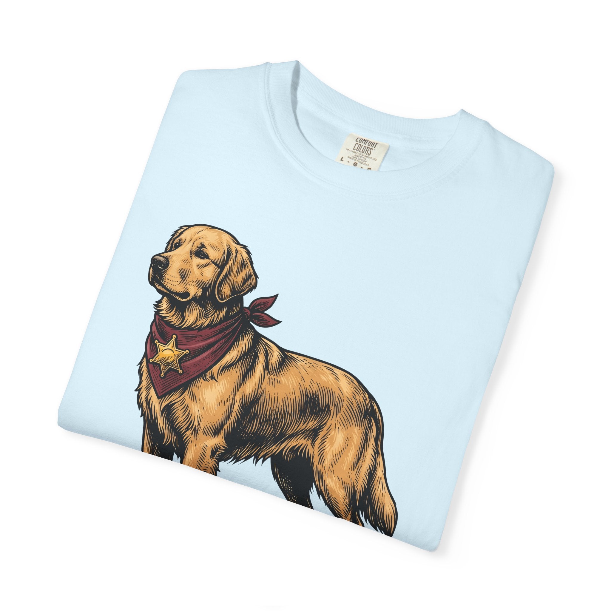 Golden Retriever Shirt Dog Ranch Gift Women Retro Tee Retriever T-Shirt Dog Fan Vintage Tshirt Farm Graphic Line Art Sheriff Badge Tshirt
