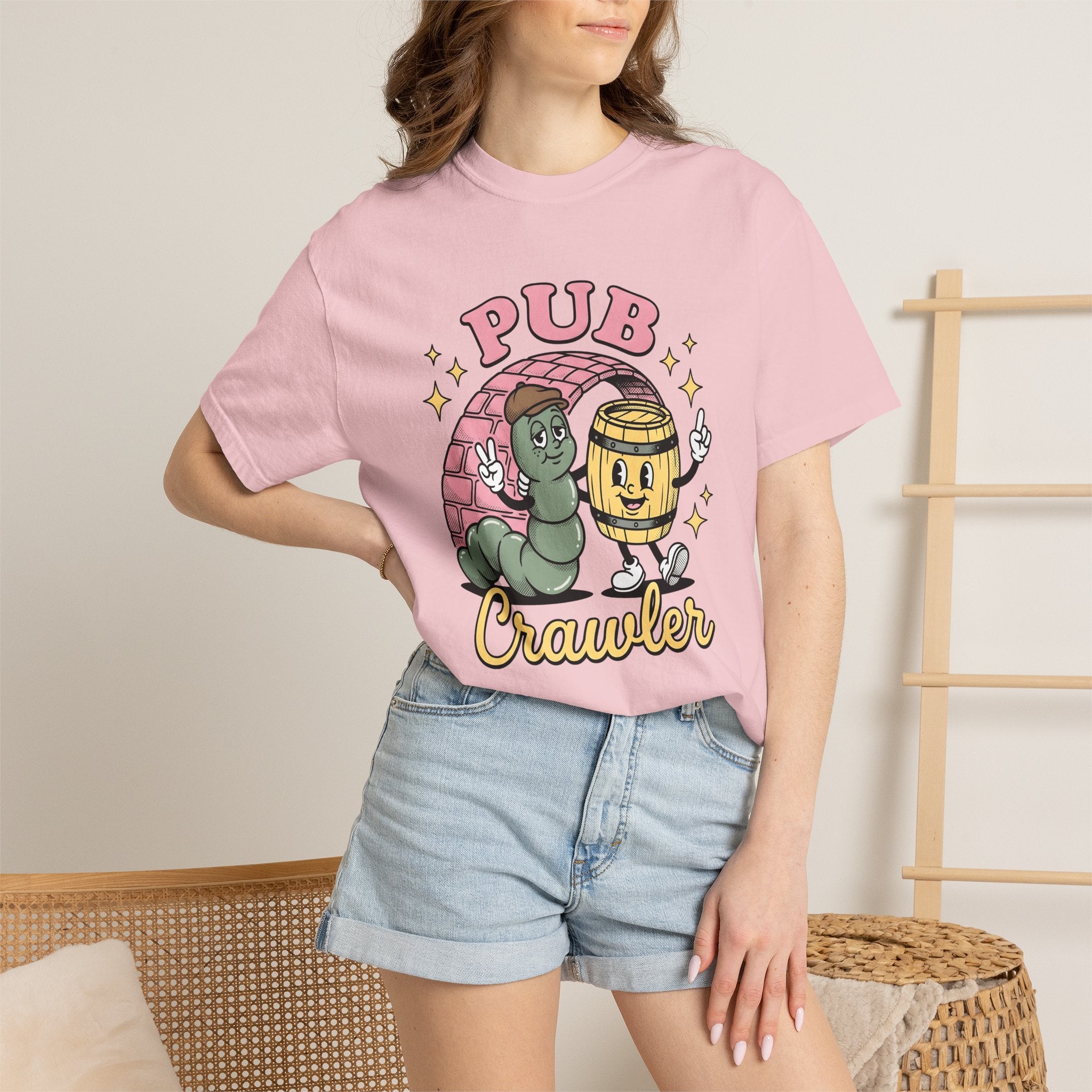 Cartoon Worm Barrel Shirt St Patrick's Day Beverages Gift Women Line Art Tee Worm T-Shirt Luck Fan Illustrated Tshirt Drink Design Cartoon