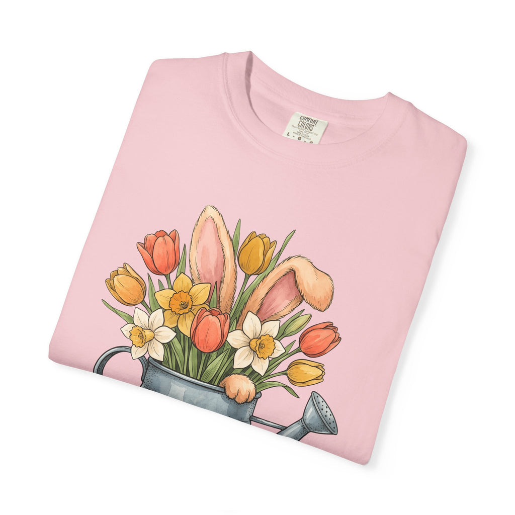 Hare Ears Flowers Shirt Easter Garden Gift Women Brushwork Tee Rabbit Ears T-Shirt Easter Fan Painted Tshirt Gardening Graphic Outline