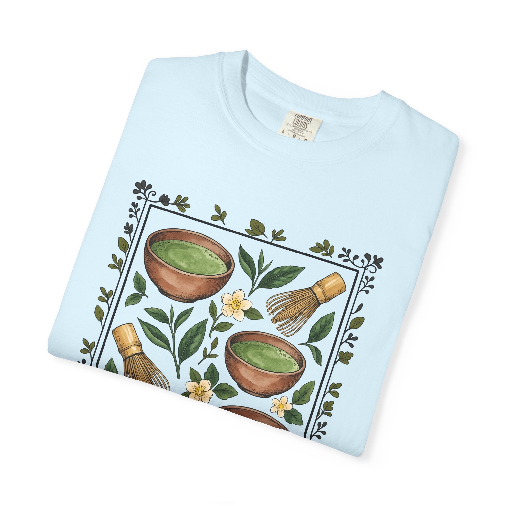 Green Tea Bowls Shirt Drinks Cuisine Gift Women Floral Tee Tea Bowls T-Shirt Beverage Fan Tea Tshirt Food Graphic Retro Bamboo Whisk Tshirt