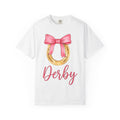 Horseshoe Bow Shirt Derby Racing Gift Women Artistic Tee Horseshoe T-Shirt Racetrack Fan Artistic Tshirt Racing Graphic Outline Band Tshirt