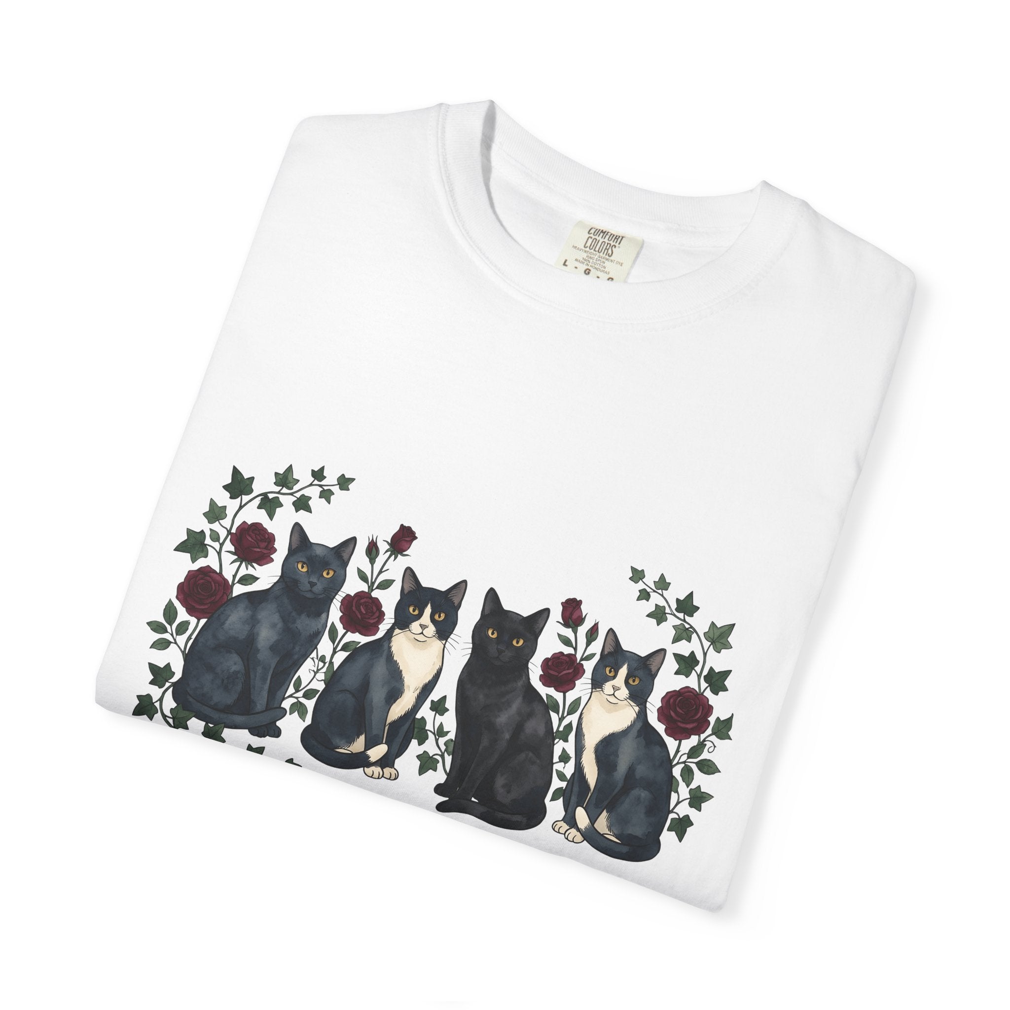 Black Cats Shirt Cat Flowers Gift Women Watercolor Tee Kitties T-Shirt Cat Fan Feline Tshirt Floral Graphic Retro Red Roses Tshirt