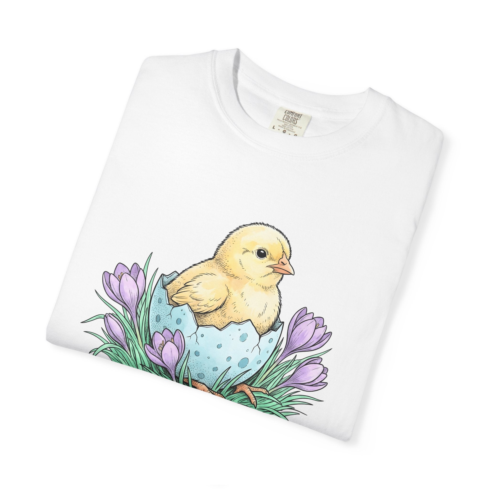 Chick Bird Shirt Easter Creature Gift Women Line Art Tee Hen T-Shirt Easter Fan Minimalist Tshirt Animal Graphic Cartoon Flower Bouquet