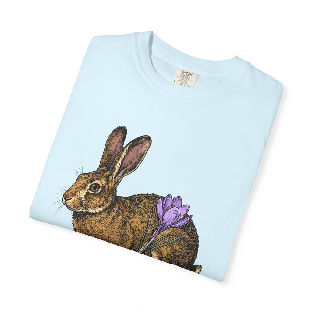 Bunny Rabbit Shirt Spring Celebration Gift Women Shabby Chic Tee Rabbit T-Shirt Springtime Fan Distressed Tshirt Party Graphic Doodle Flower
