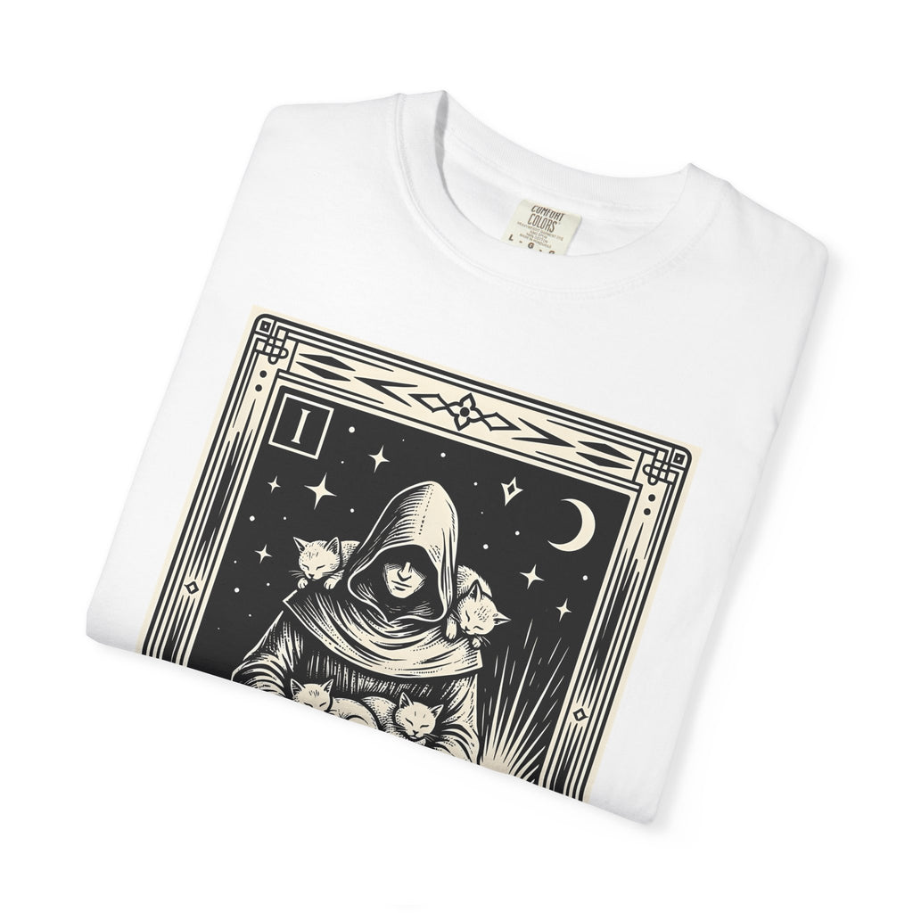 Hooded Character Cats Shirt Cat Quiet Gift Women Divination Tee Kitty Cat T-Shirt Cat Fan Occult Tshirt Silent Graphic Antique Lamp Tshirt