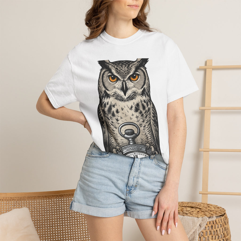 Owl Pocket Watch Shirt Owl Animal Gift Women Vintage Tee Pocket Watch T-Shirt Owl Enthusiast Antique Tshirt Wildlife Graphic Hand Drawn