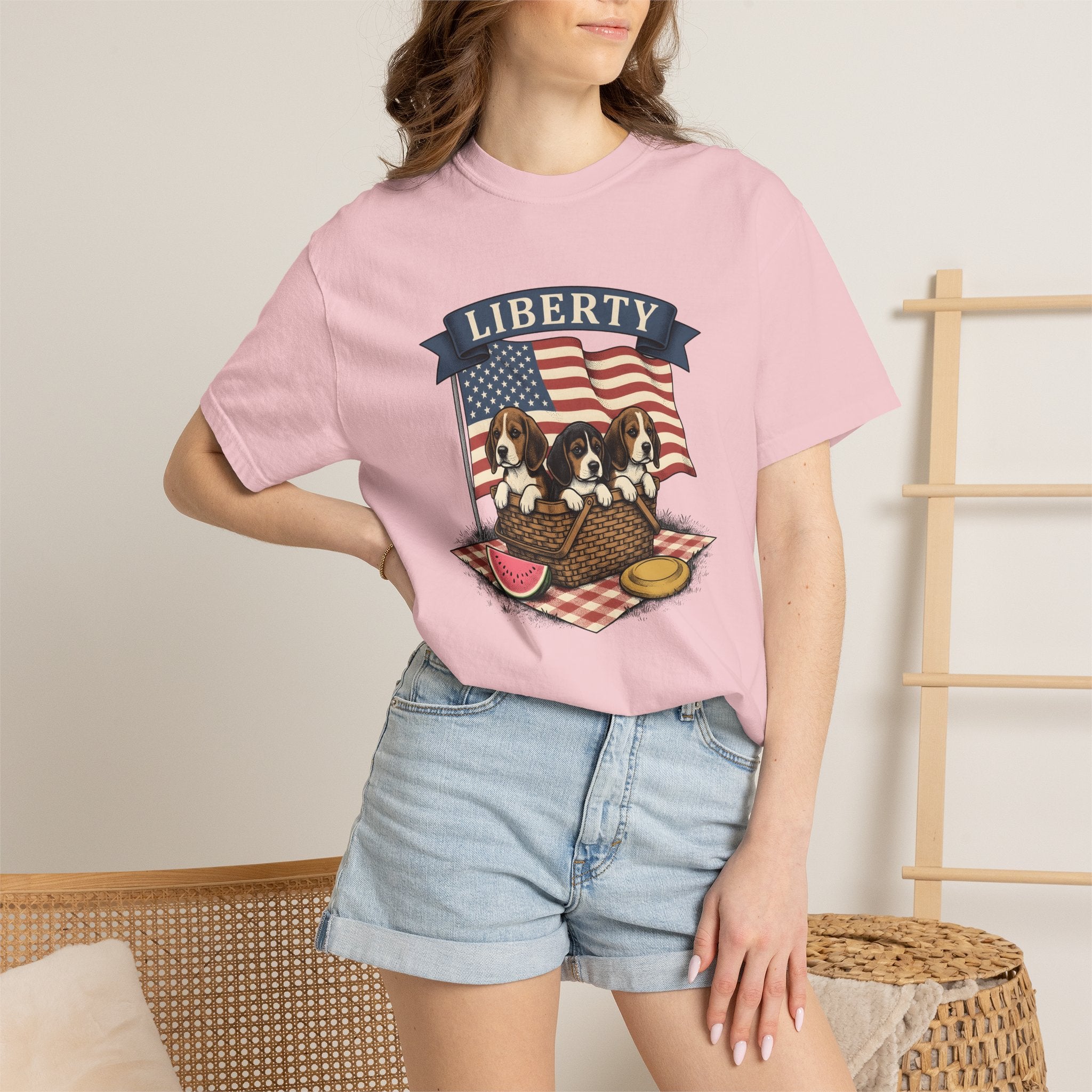 Beagle Pups Shirt America 4Th Of July Freedom Gift Women Rustic Tee Puppy T-Shirt Patriot Fan Country Tshirt Liberty Graphic Doodle Picnic