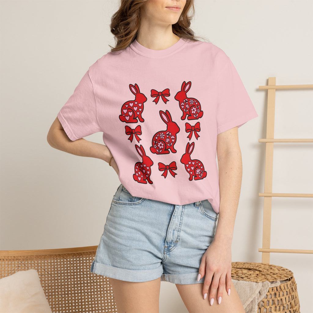 Rabbit Art Shirt St. Valentine's Day Fauna Gift Women Playful Tee Bunny T-Shirt Valentine Fan Cute Tshirt Wildlife Graphic Ethnic Love Icon