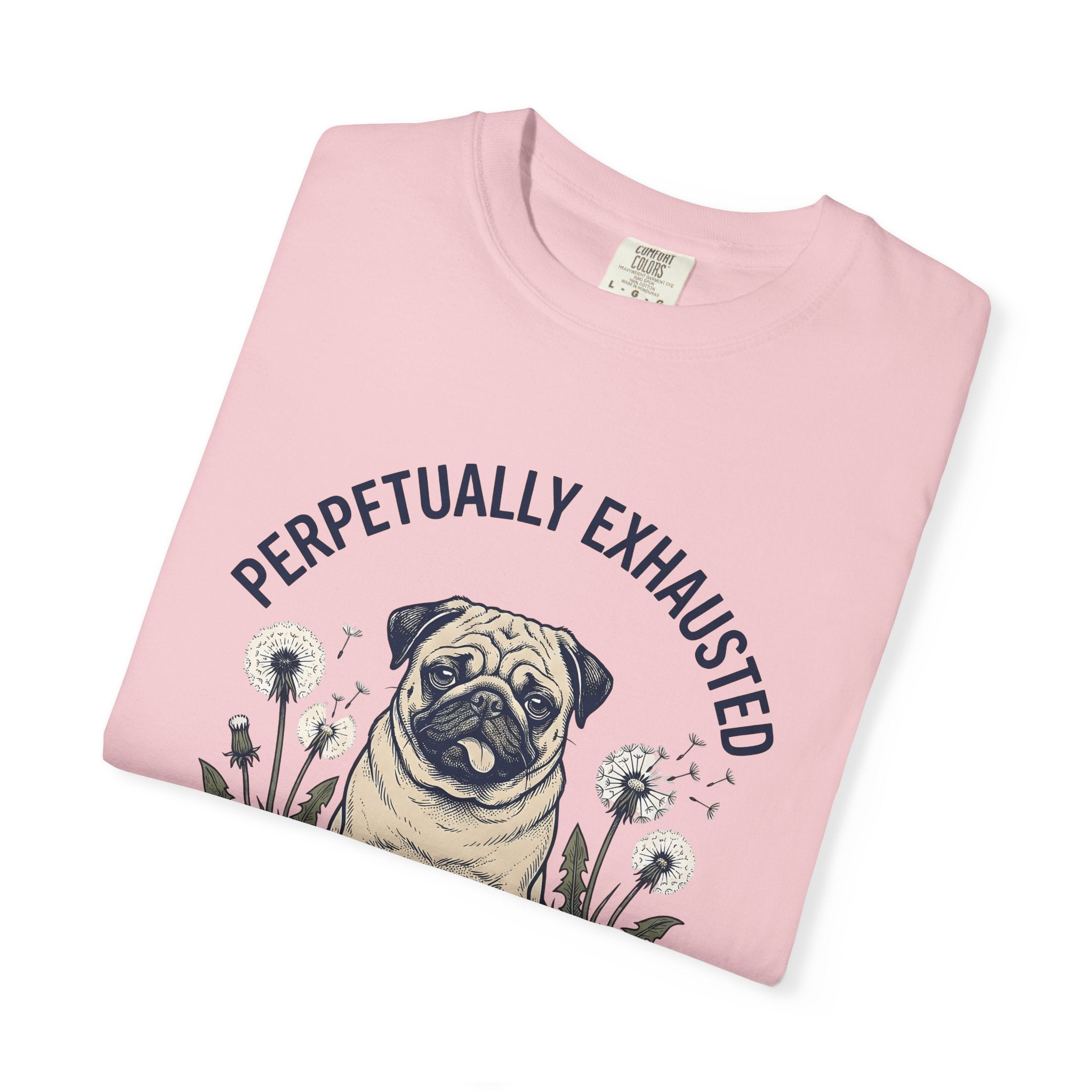 Pug Dog Shirt Dog Humor Gift Women Hand Drawn Tee Puggle T-Shirt Dog Fan Illustrated Graphic Tshirt Vintage Dandelions Tshirt