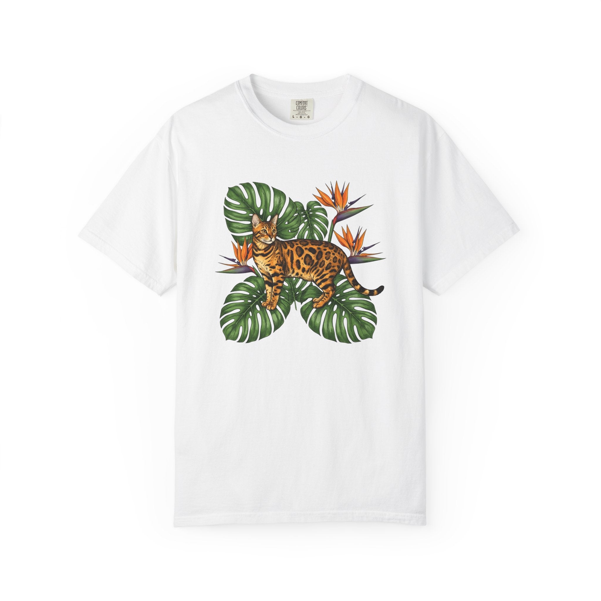 Bengal Kitten Shirt Cat Rainforest Gift Women Floral Tee Kitten T-Shirt Cat Fan Fancy Tshirt Jungle Graphic Retro Tropical Leaves Tshirt
