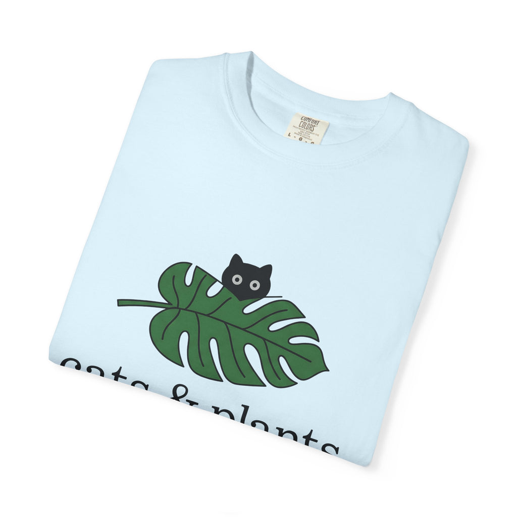 Black Feline Foliage Shirt Cat Greenery Gift Women Plain Tee Cat T-Shirt Cat Fan Black Cat Tshirt Foliage Graphic Stylish Big Leaf Tshirt