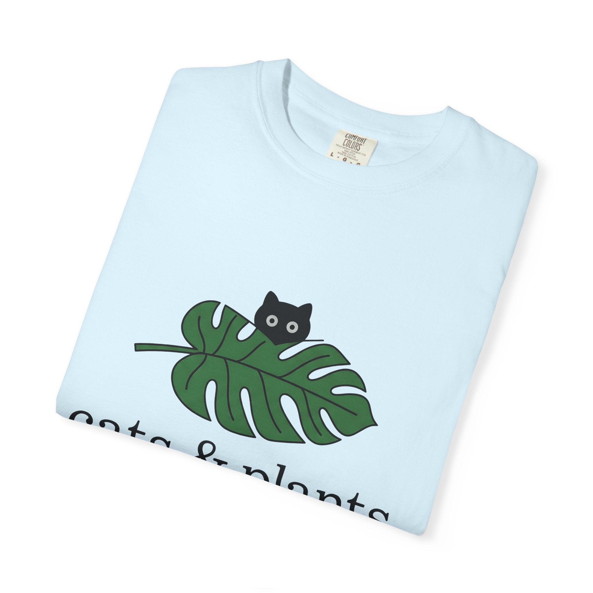 Black Feline Foliage Shirt Cat Greenery Gift Women Plain Tee Cat T-Shirt Cat Fan Black Cat Tshirt Foliage Graphic Stylish Big Leaf Tshirt