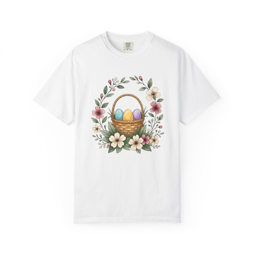 Easter Basket Shirt Easter Plants Gift Women Illustration Tee Easter Basket T-Shirt Easter Fan Spring Tshirt Floral Graphic Doodle Floral