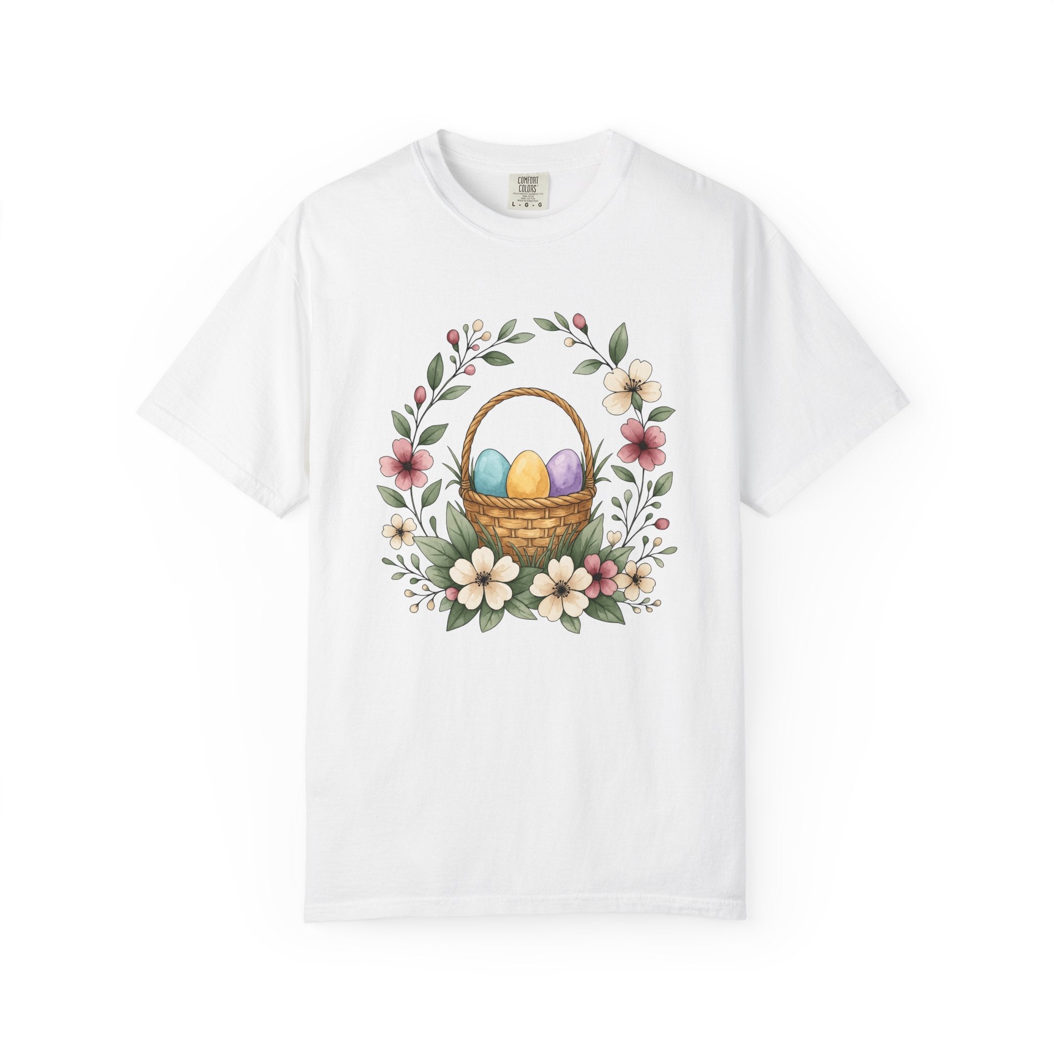 Easter Basket Shirt Easter Plants Gift Women Illustration Tee Easter Basket T-Shirt Easter Fan Spring Tshirt Floral Graphic Doodle Floral