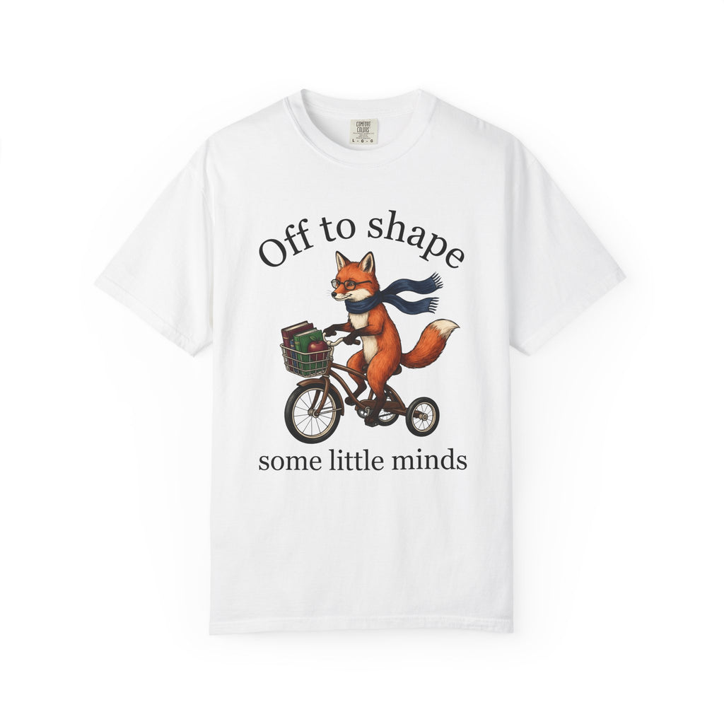 Fox Cycling Shirt Teacher Wildlife Gift Women Cute Tee Fox T-Shirt Educator Enthusiast Cartoon Tshirt Wildlife Graphic Doodle Book Stack