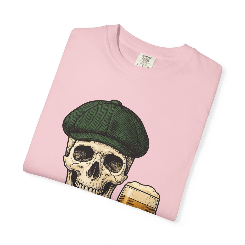 Skull Lager Shirt St Patrick's Day Booze Gift Women Distressed Tee Beer T-Shirt Shamrock Fan Vintage Tshirt Drinking Graphic Line Art