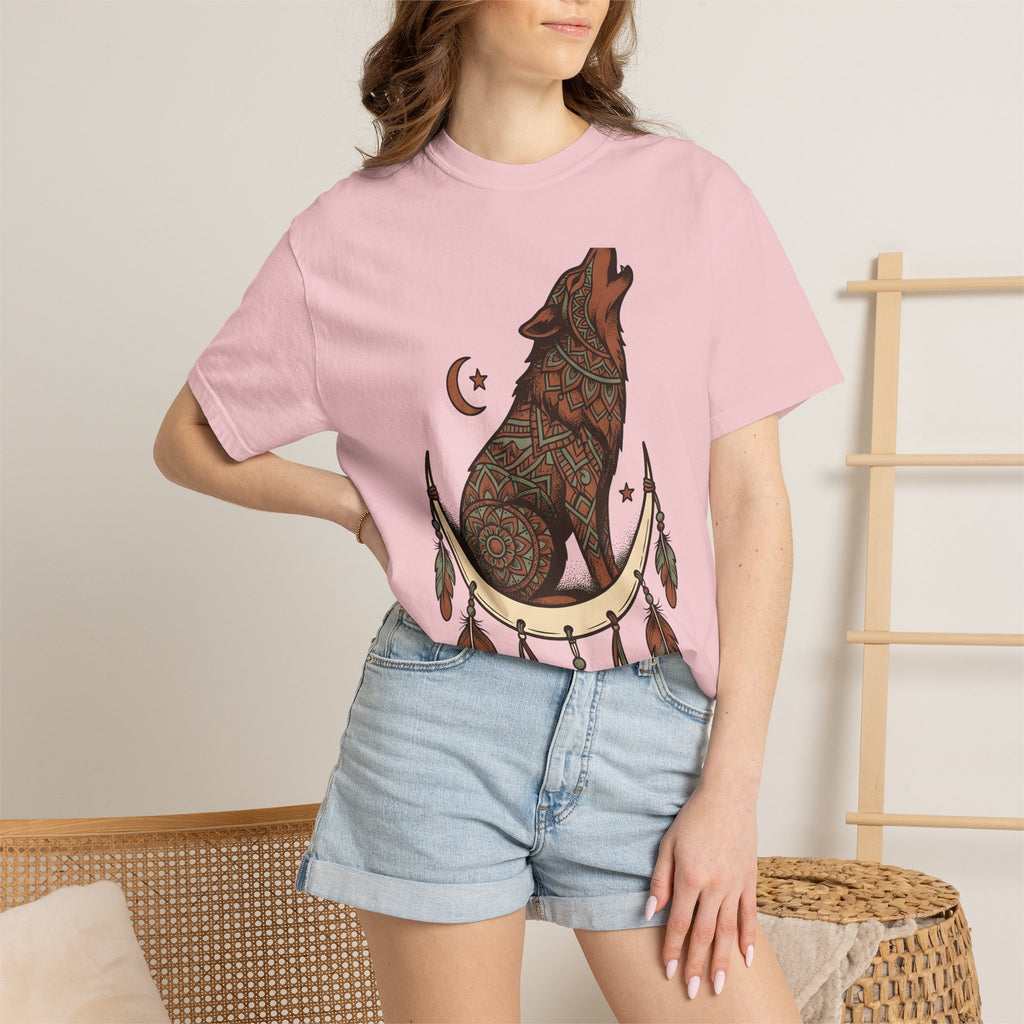 Wolf Mandala Shirt Boho Chic Critter Gift Women Folk Tee Mandala T-Shirt Hippie Fan Tribal Tshirt Animal Graphic Indigen Quill Tshirt