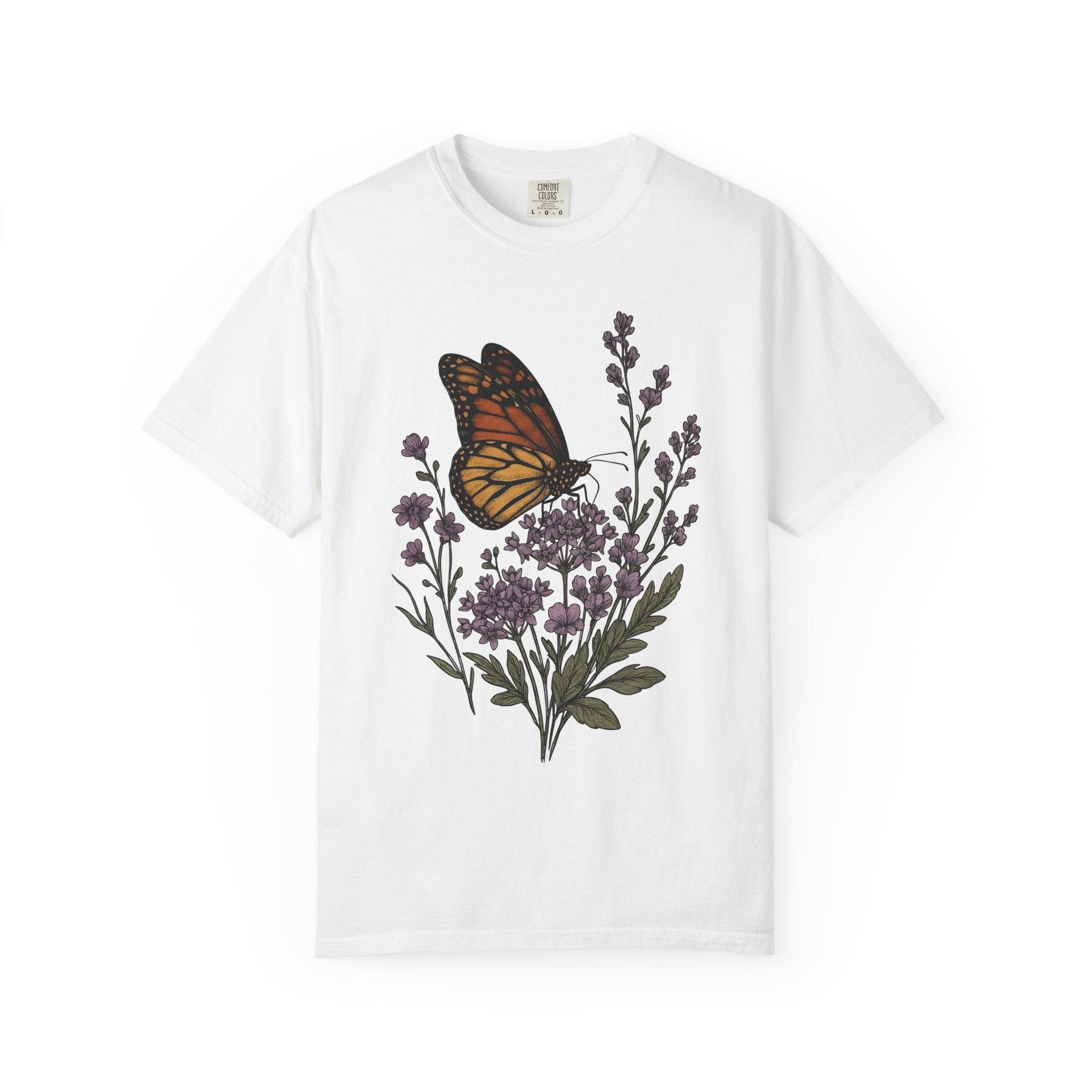 Butterfly Flowers Shirt Cottagecore Nature Gift Women Botanical Tee Butterfly T-Shirt Rustic Fan Floral Tshirt Environmental Graphic Vintage
