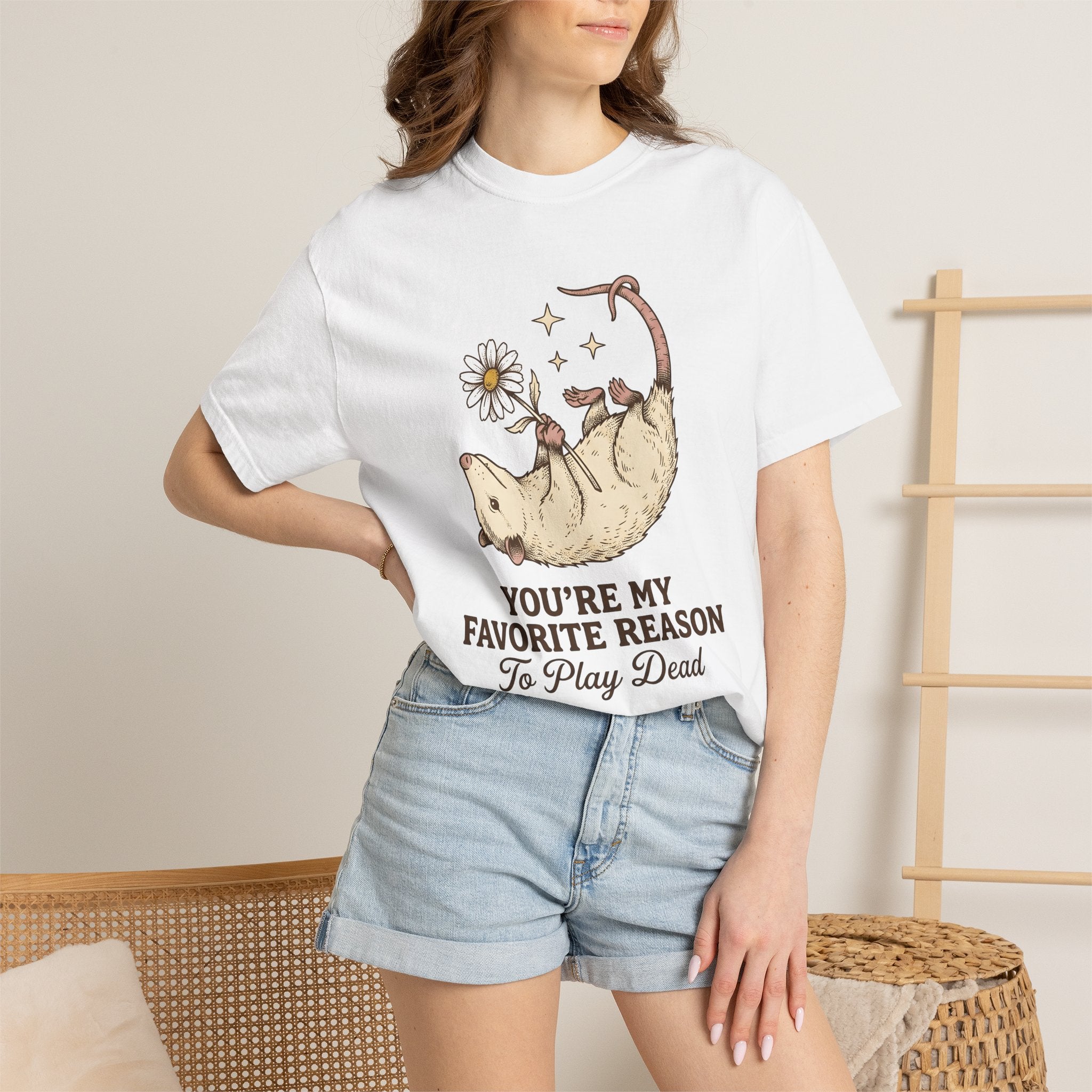 Possum Bloom Shirt Valentine Nature Gift Women Line Art Tee Opossum T-Shirt Cupid Fan Minimalist Tshirt Wildlife Graphic Rustic Twinkles
