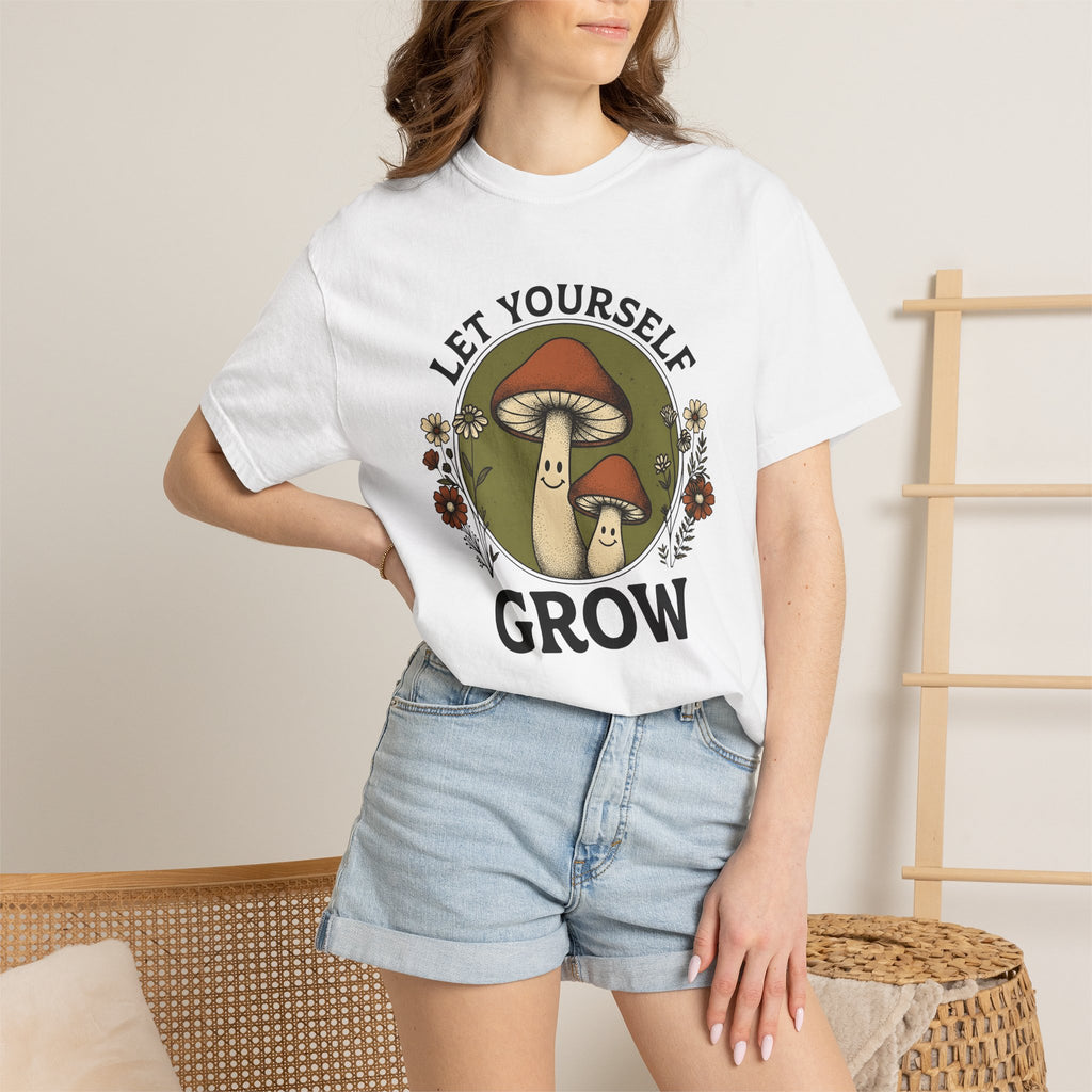 Joyful Fungi Shirt Cute Flora Gift Women Sketch Tee Mushroom T-Shirt Adorable Fan Illustration Design Nostalgic Garden Blooms Tshirt