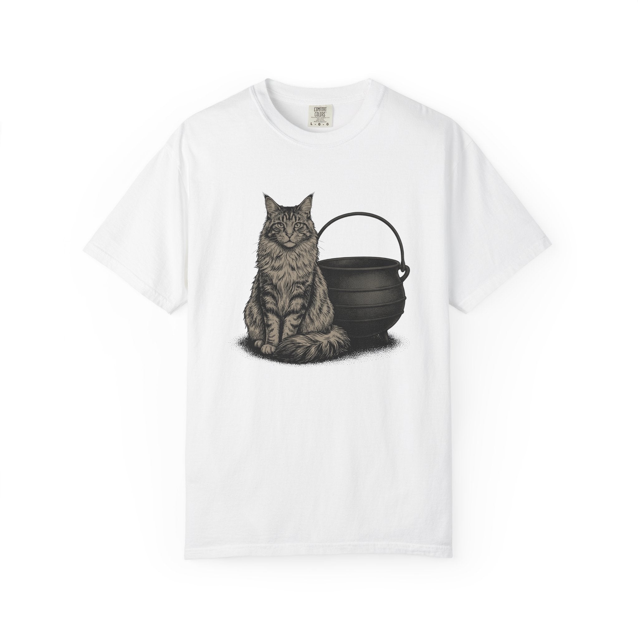 Maine Coon Kitten Shirt Cat Witchcraft Gift Women Sketch Tee Kitten T-Shirt Cat Fan Drawing Graphic Retro Pot Tshirt