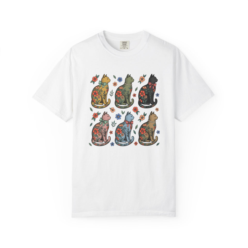 Flower Cat Shirt Animals Plants Gift Women Hippie Tee Kitty Cat T-Shirt Pet Fan Feline Tshirt Floral Graphic Classic Ribbon Tshirt