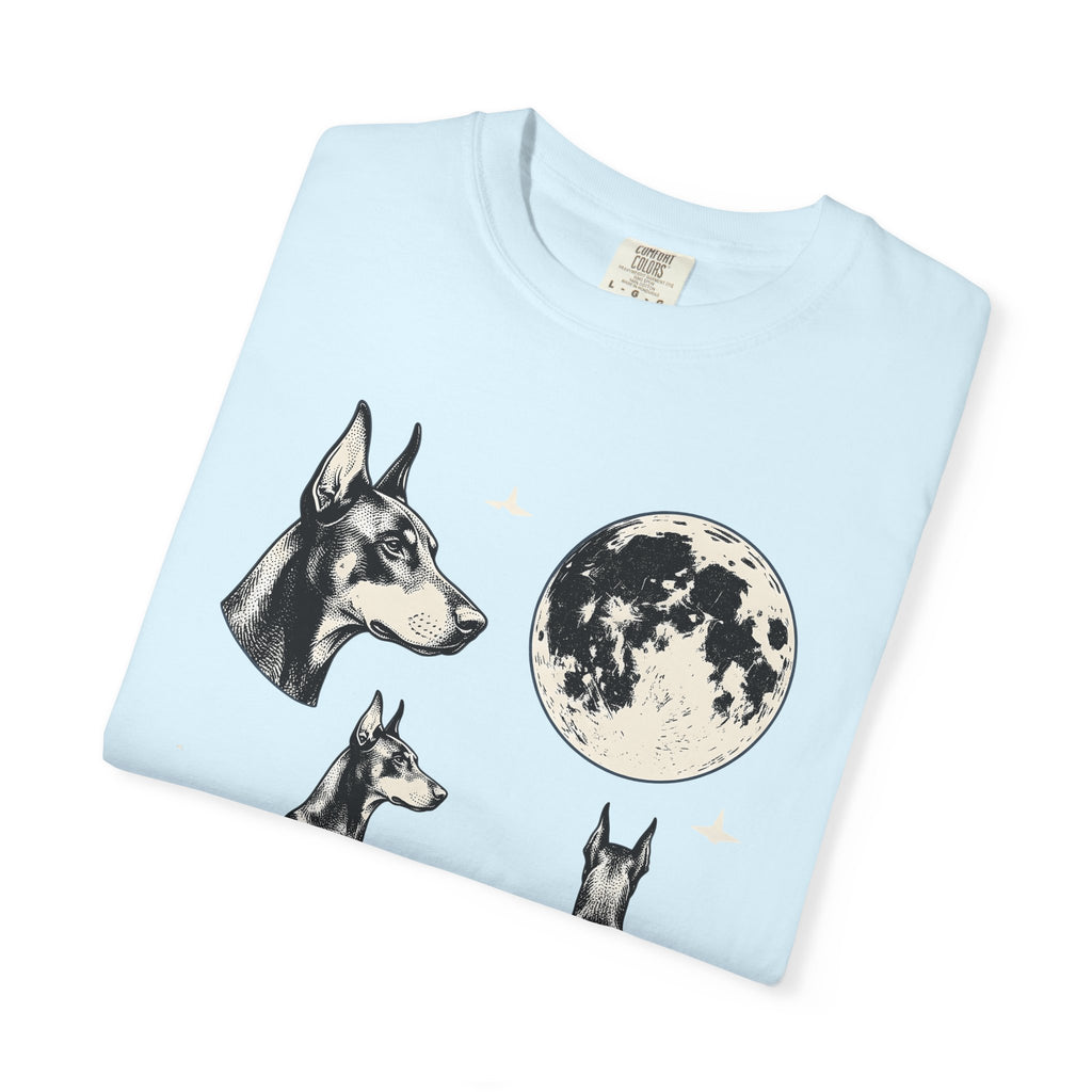 Doberman Canine Shirt Dog Zodiac Gift Women Classic Tee Dobermann T-Shirt Dog Fan Vintage Tshirt Astrology Graphic Doodle Full Moon Tshirt