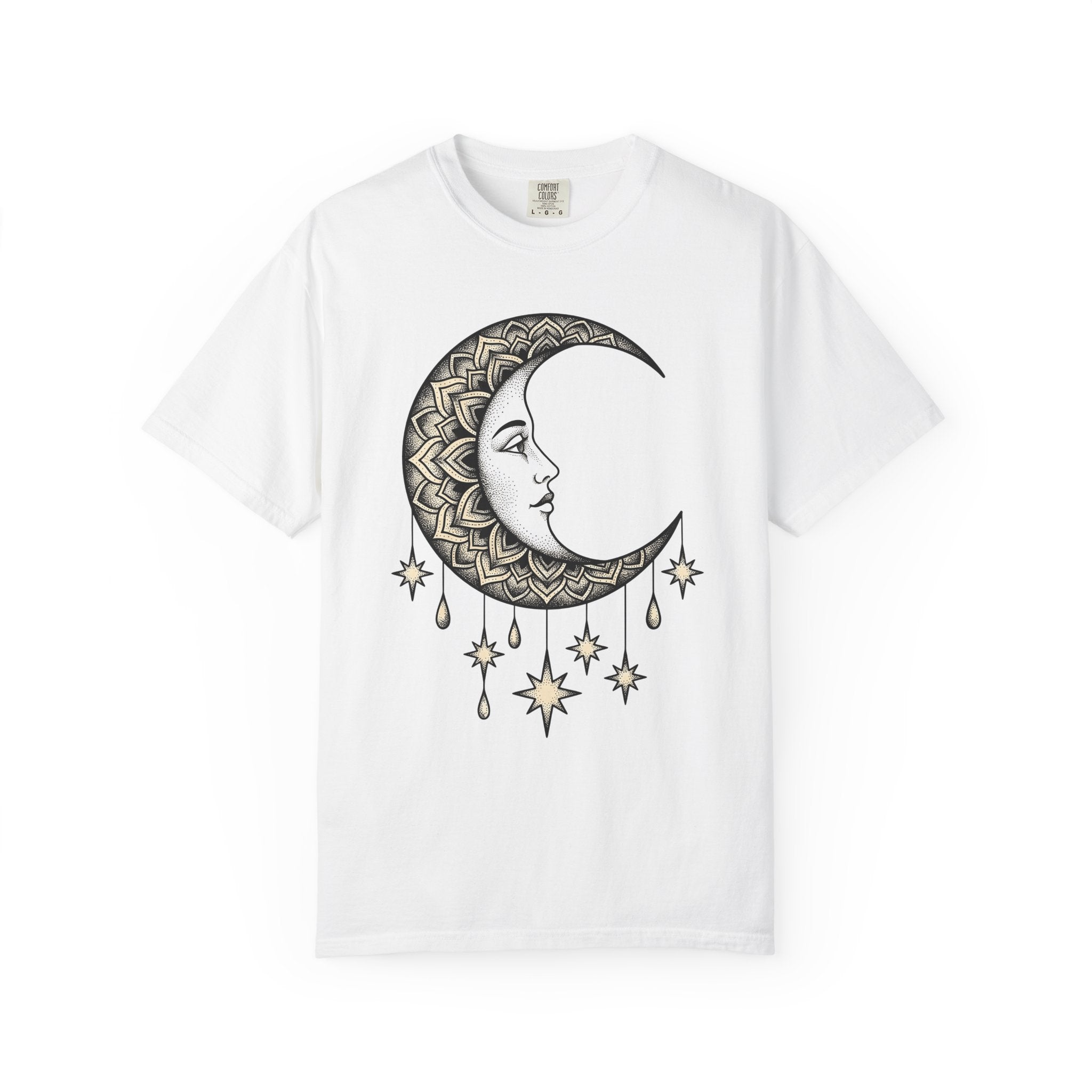 Crescent Moon Shirt Boho Chic Astrology Gift Women Henna Tee Lunar T-Shirt Bohemian Fan Mehndi Tshirt Zodiac Graphic Retro Sparkles Tshirt