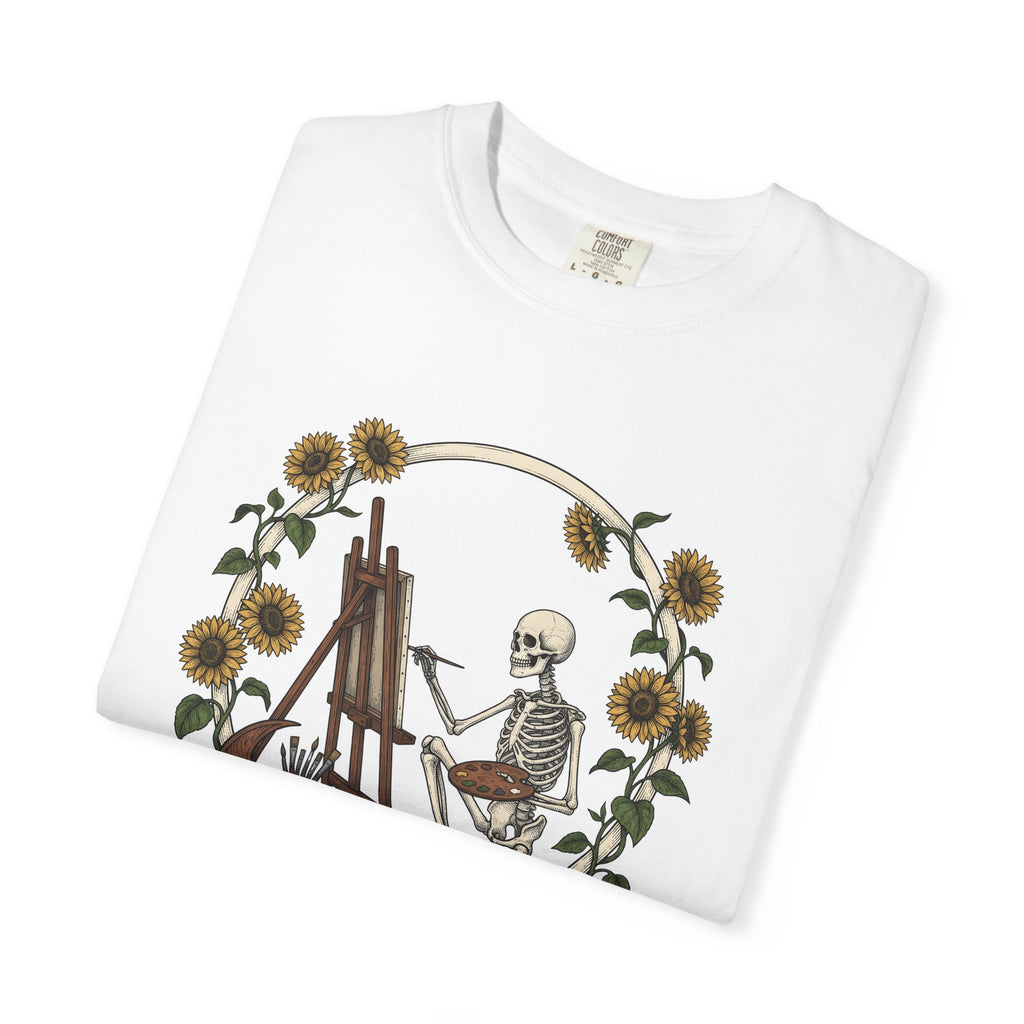 Skeleton Artist Shirt Boho Chic Gothic Gift Women Vintage Tee Skull T-Shirt Bohemian Enthusiast Retro Tshirt Dark Graphic Hand Drawn