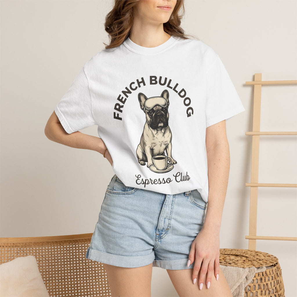 Frenchie Dog Shirt Dog Espresso Gift Women Retro Tee French Bulldog T-Shirt Dog Fan Puppy Tshirt Coffee Graphic Sketch Mug Tshirt