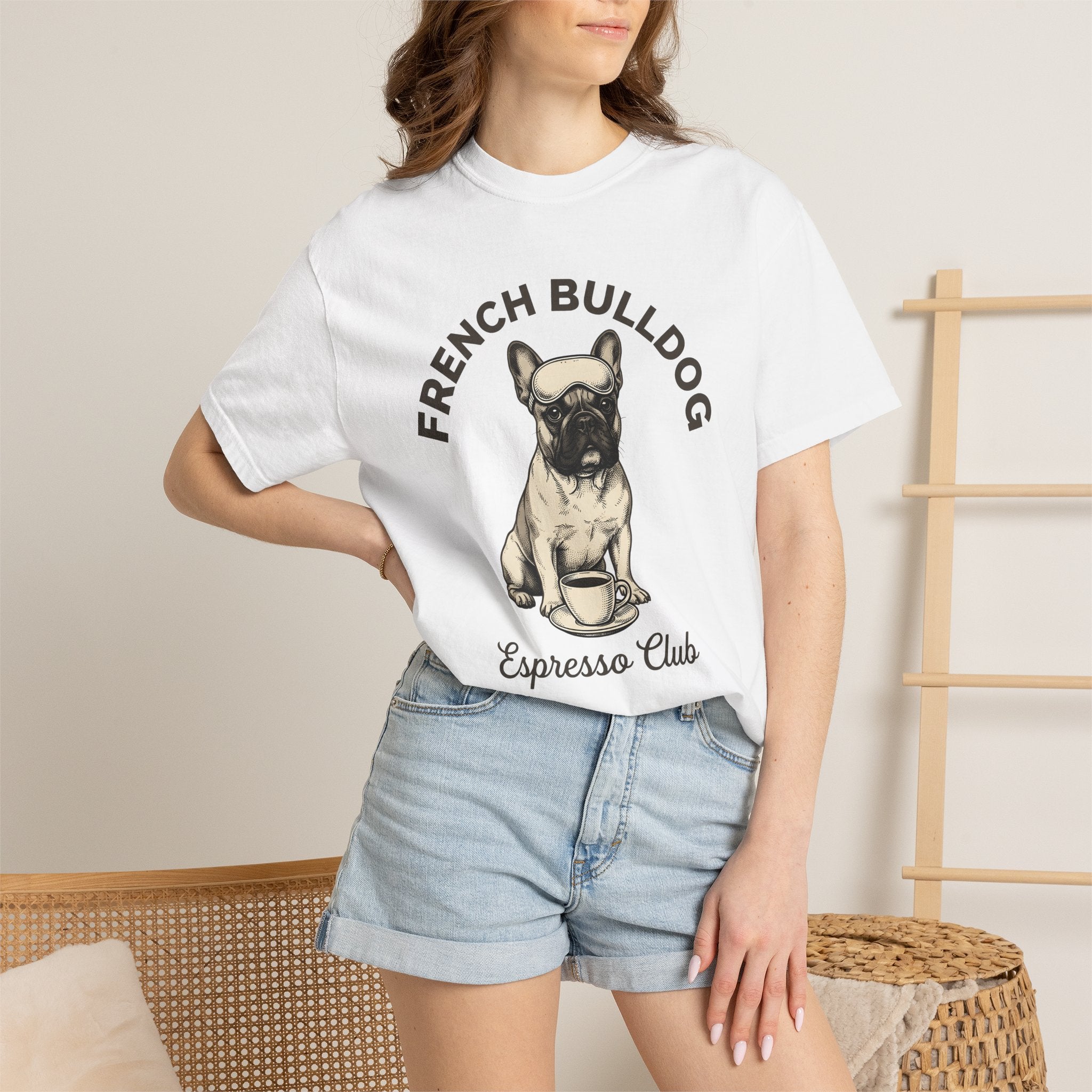 Frenchie Dog Shirt Dog Espresso Gift Women Retro Tee French Bulldog T-Shirt Dog Fan Puppy Tshirt Coffee Graphic Sketch Mug Tshirt