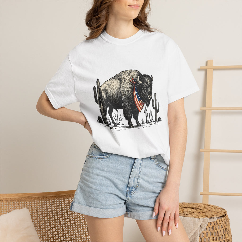 Bison Drawing Shirt America Ranch Gift Women Old School Tee Buffalo T-Shirt American Fan Vintage Tshirt Ranch Graphic Line Art Prickly Pear