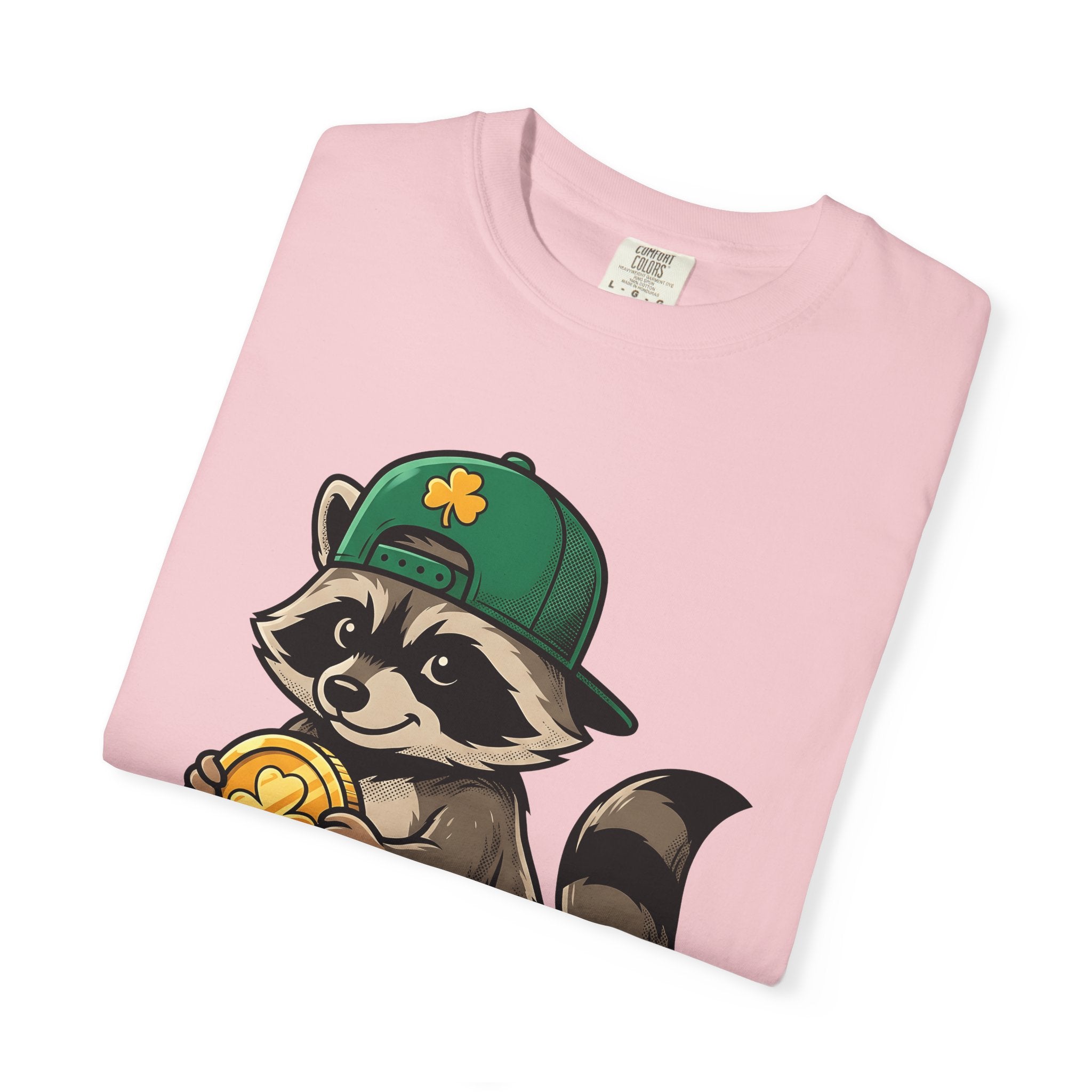 Raccoon Coin Shirt St Patrick's Day Animal Gift Women Cartoon Tee Coin Purse T-Shirt St Patricks Fan Cartoonish Tshirt Wildlife Graphic