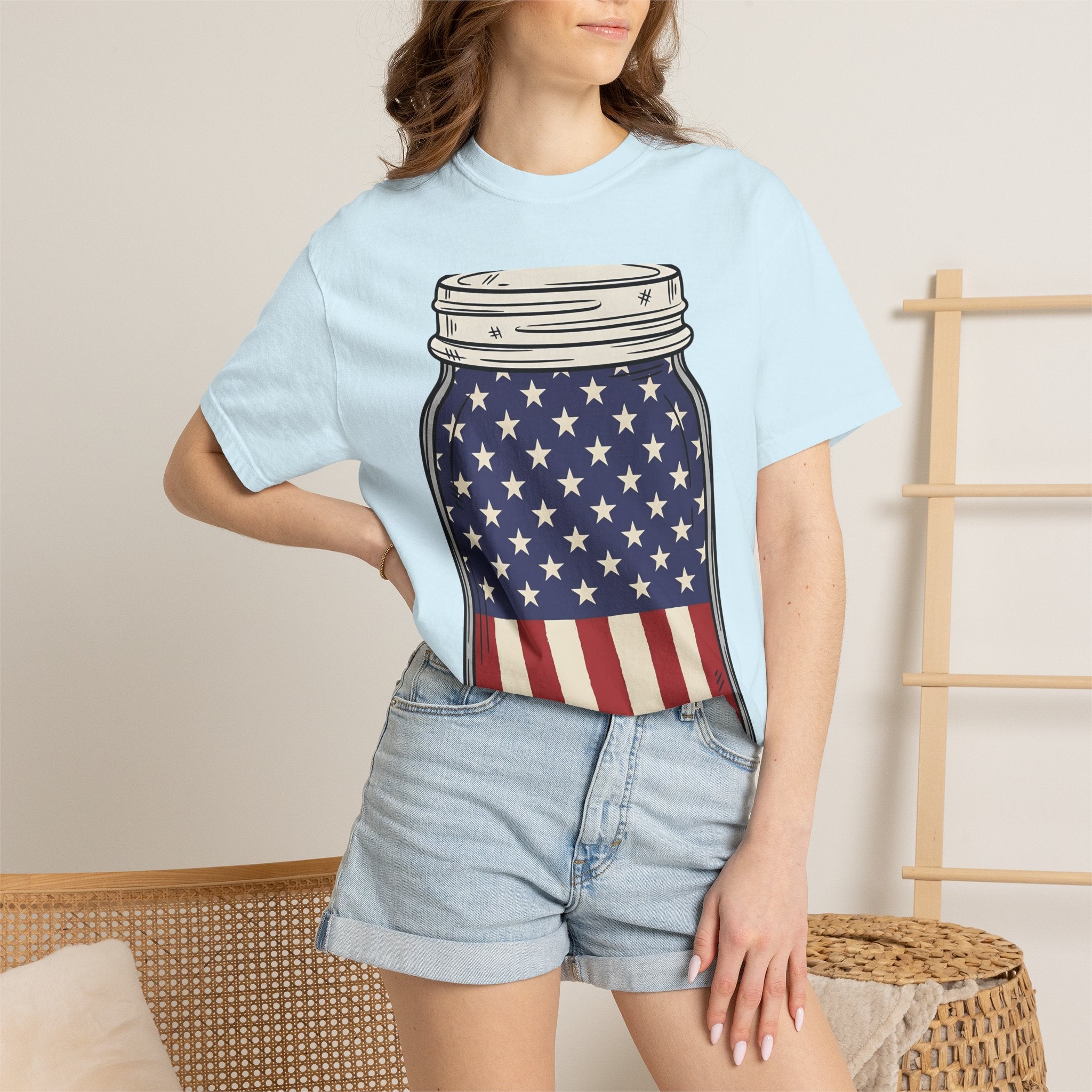 Usa Flag Mason Jar Shirt 4th Of July Independence Gift Women Sketch Tee Mason Jar T-Shirt Patriotic Fan Vintage Drawing Tshirt Retro Star