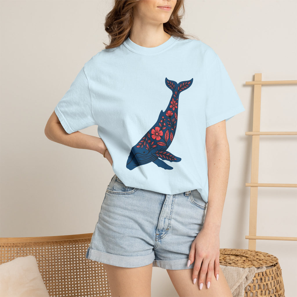 Whale Blossom Shirt Animals Aquatic Gift Women Rustic Tee Whale Flower T-Shirt Wildlife Fan Marine Graphic Tshirt Sleek Plant Tshirt