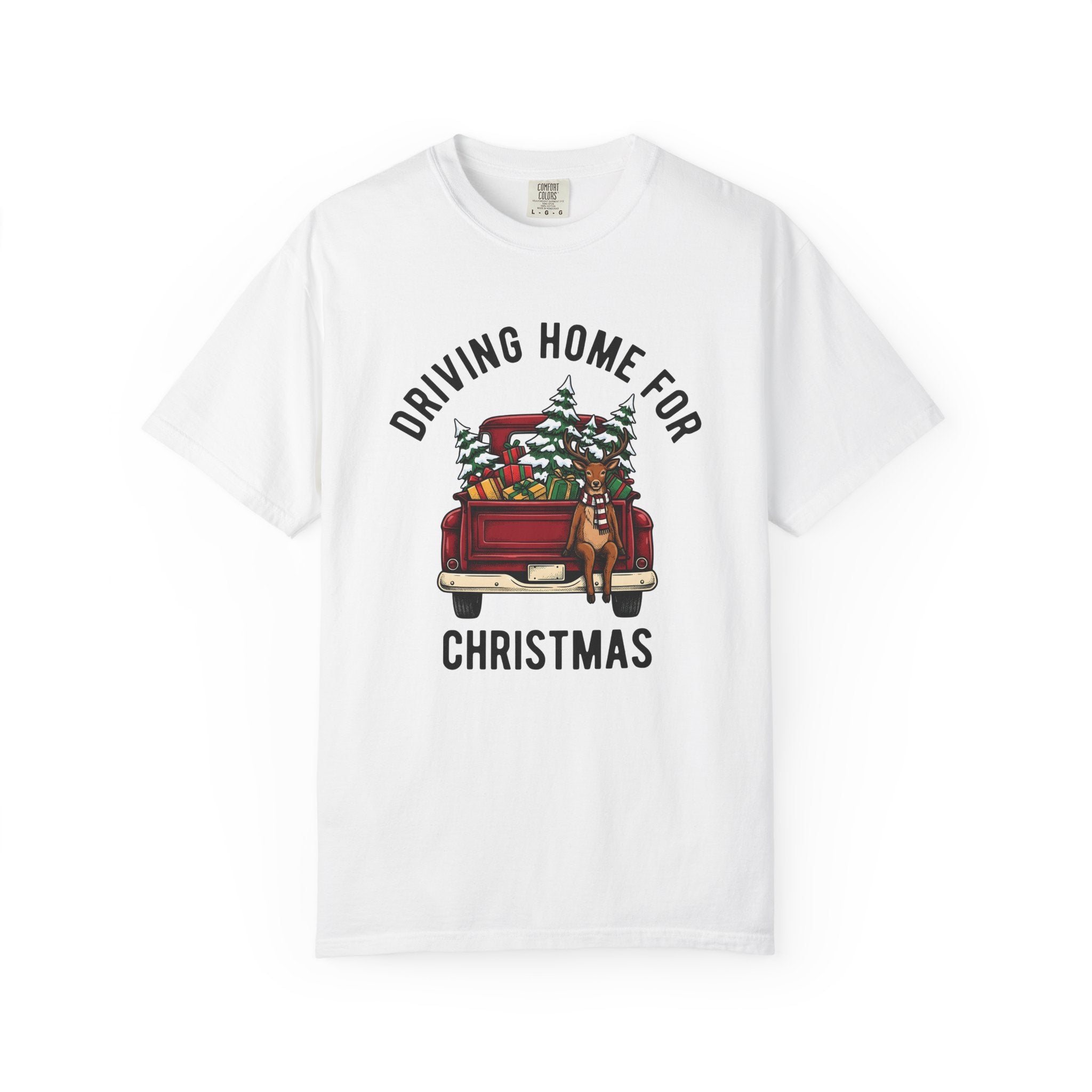 Red Vehicle Reindeer Shirt Christmas Kin Gift Women Rustic Tee Reindeer T-Shirt Xmas Fan Holiday Tshirt Family Graphic Outline Pine Tree