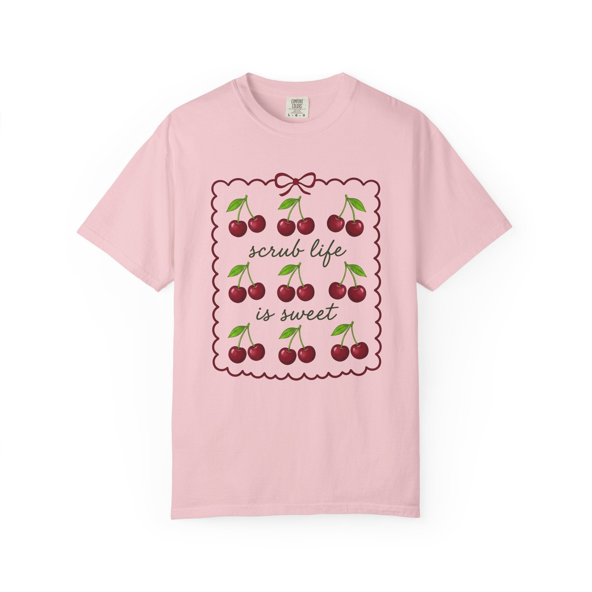 Cherry Graphic Shirt Nurses Food Gift Women Cute Tee Fruit T-Shirt Nurse Enthusiast Kawaii Tshirt Cuisine Graphic Hand Drawn Bow Tshirt