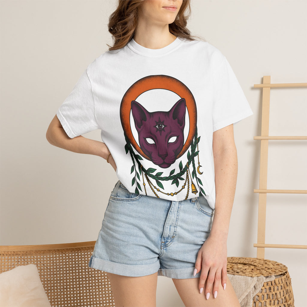 Magical Cat Shirt Boho Chic Metaphysical Gift Women Tribal Tee Kitty T-Shirt Bohemian Fan Ethnic Tshirt Spiritual Graphic Abstract Crescent