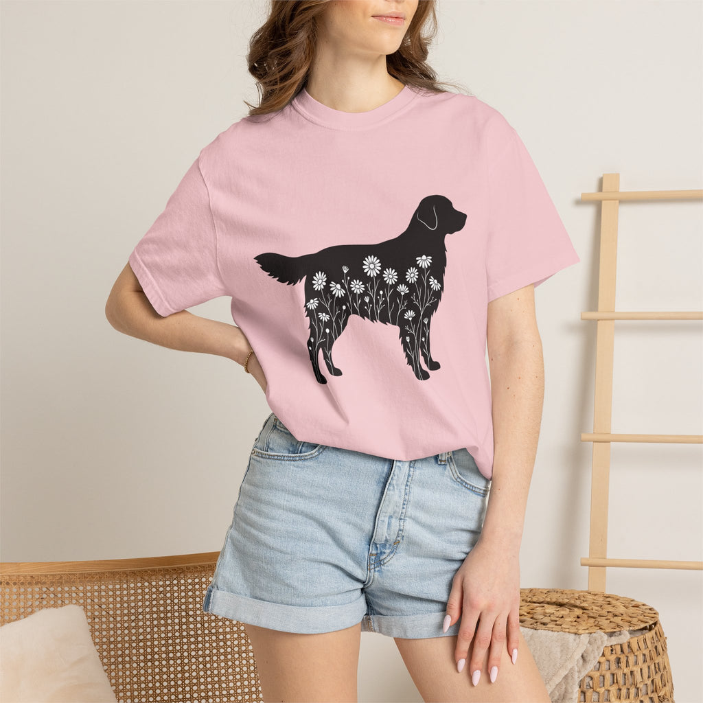 Dog Outline Shirt Dog Flower Gift Women Floral Tee Puppy T-Shirt Dog Fan Botanical Tshirt Floral Graphic Simple Meadow Blooms Tshirt