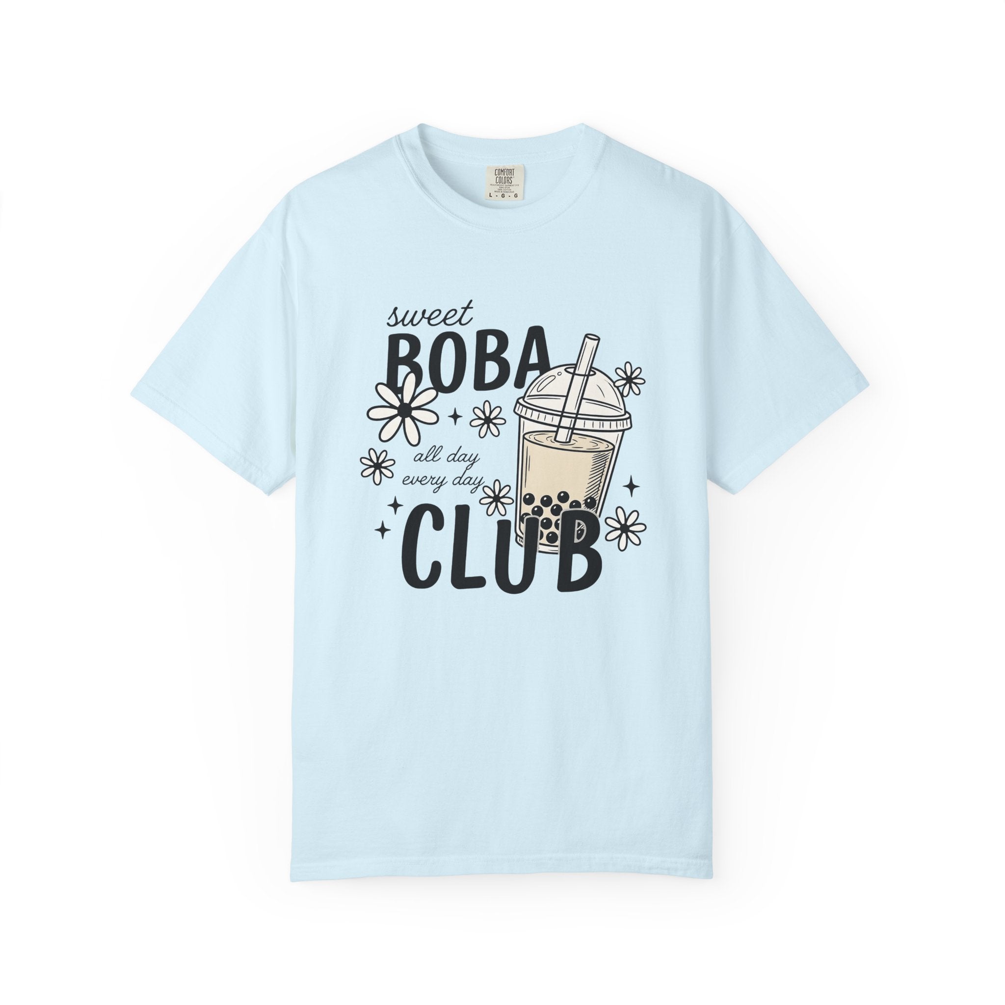 Boba Tea Shirt Drinks Foodie Gift Women Doodle Tee Bubble Tea T-Shirt Beverage Fan Milk Tea Tshirt Food Graphic Retro Floral Tshirt