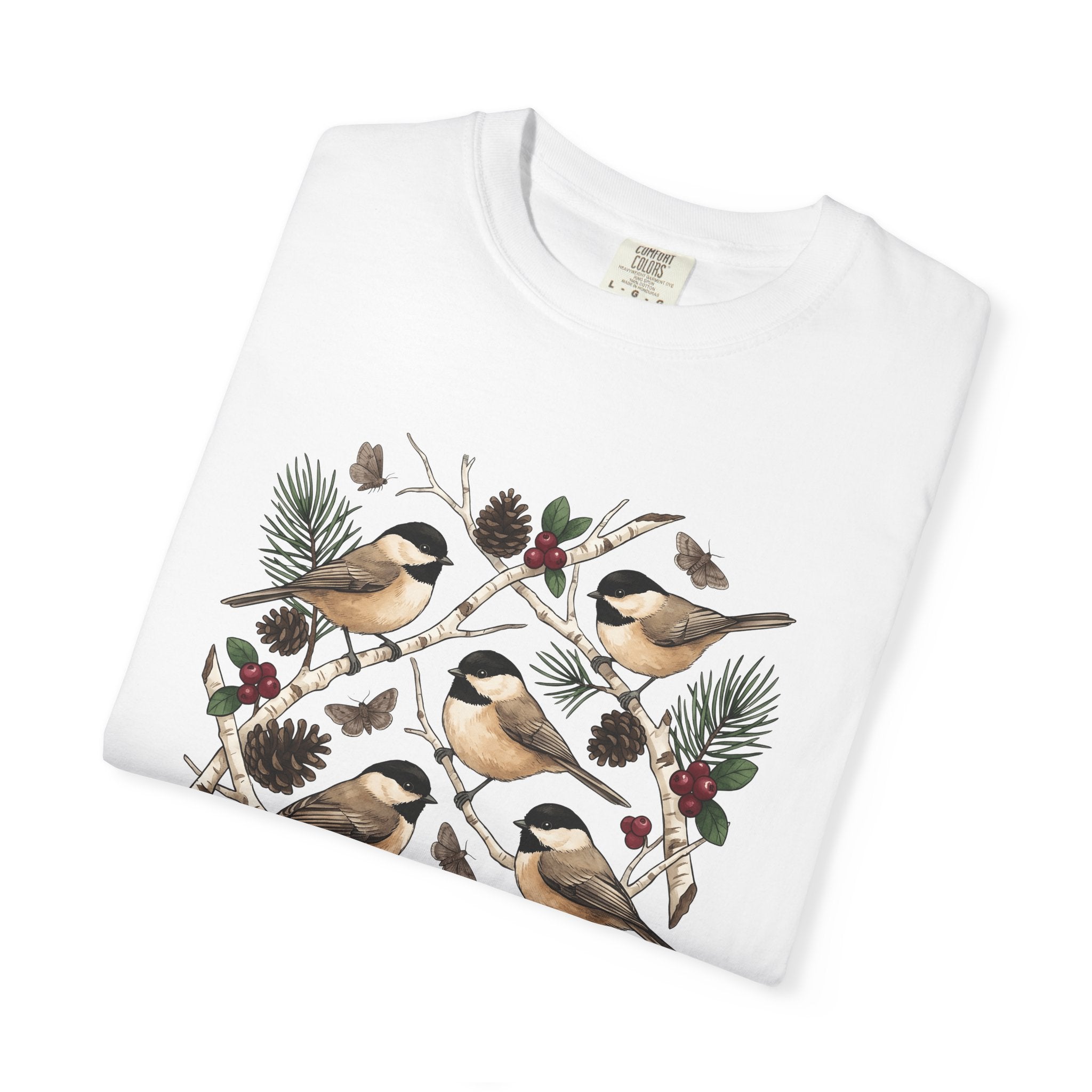 Chickadee Bird Shirt Animals & Flowers Outdoors Gift Women Herbaceous Tee Titmouse T-Shirt Wildlife Enthusiast Botanical Tshirt Nature