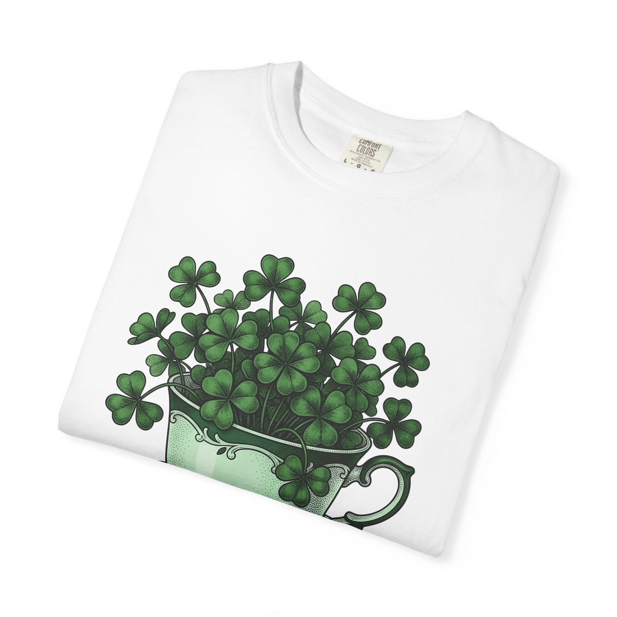 Clover Tea Cup Shirt St Patrick's Day Flower Gift Women Retro Tee Teacup T-Shirt Shamrock Fan Vintage Tshirt Floral Graphic Sketch Plate
