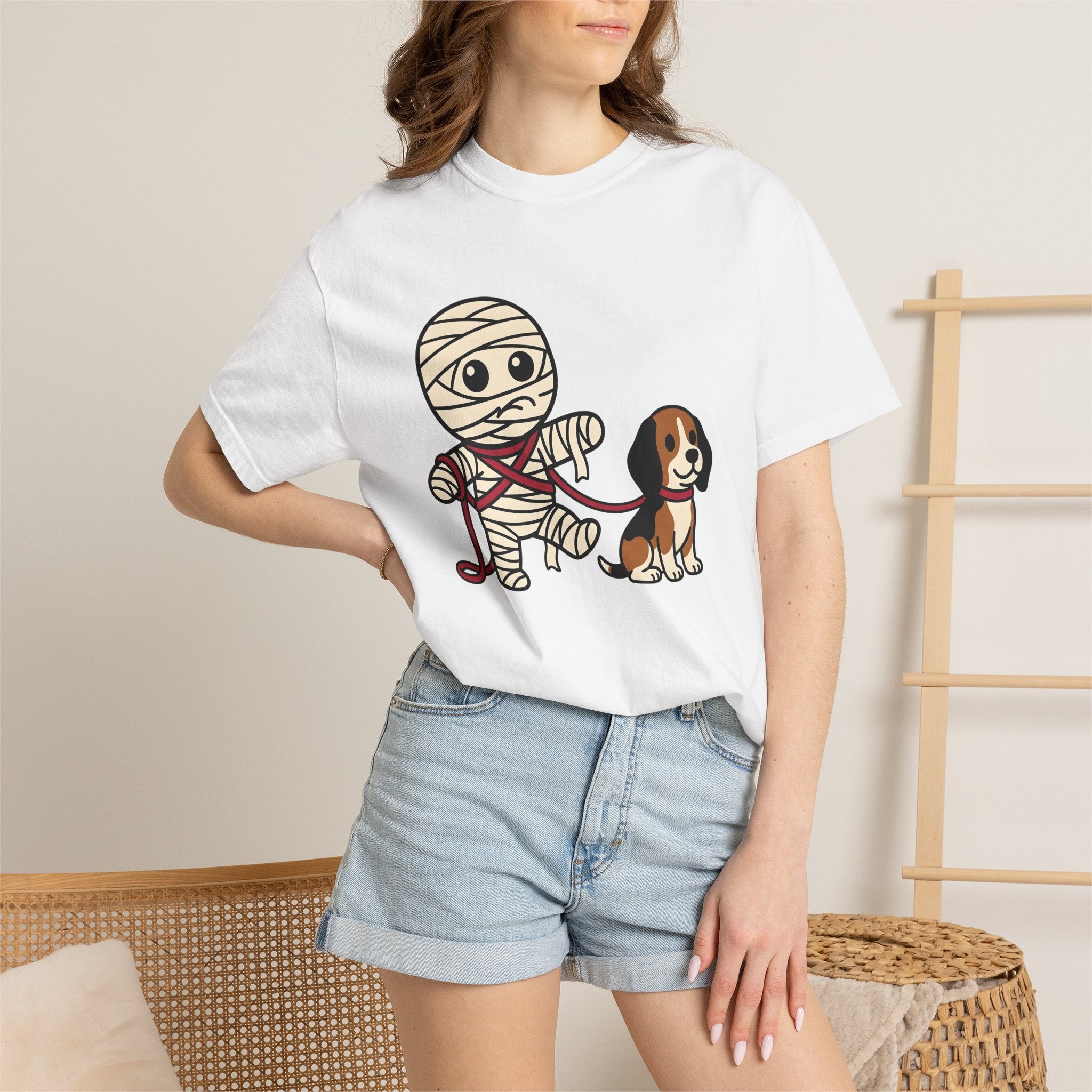 Wrapped Dog Shirt Dog Spooky Gift Women Adorable Tee Puppy T-Shirt Dog Fan Canine Tshirt Horror Graphic Comic Dog Lead Tshirt