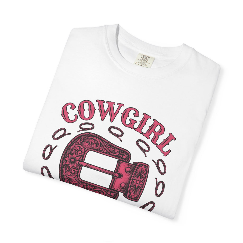 Leather Belt Buckle Shirt Cowgirl Cowboy Gift Women Classic Tee Belt Buckle T-Shirt Rodeo Fan Western Tshirt Cowboy Graphic Outline Cord