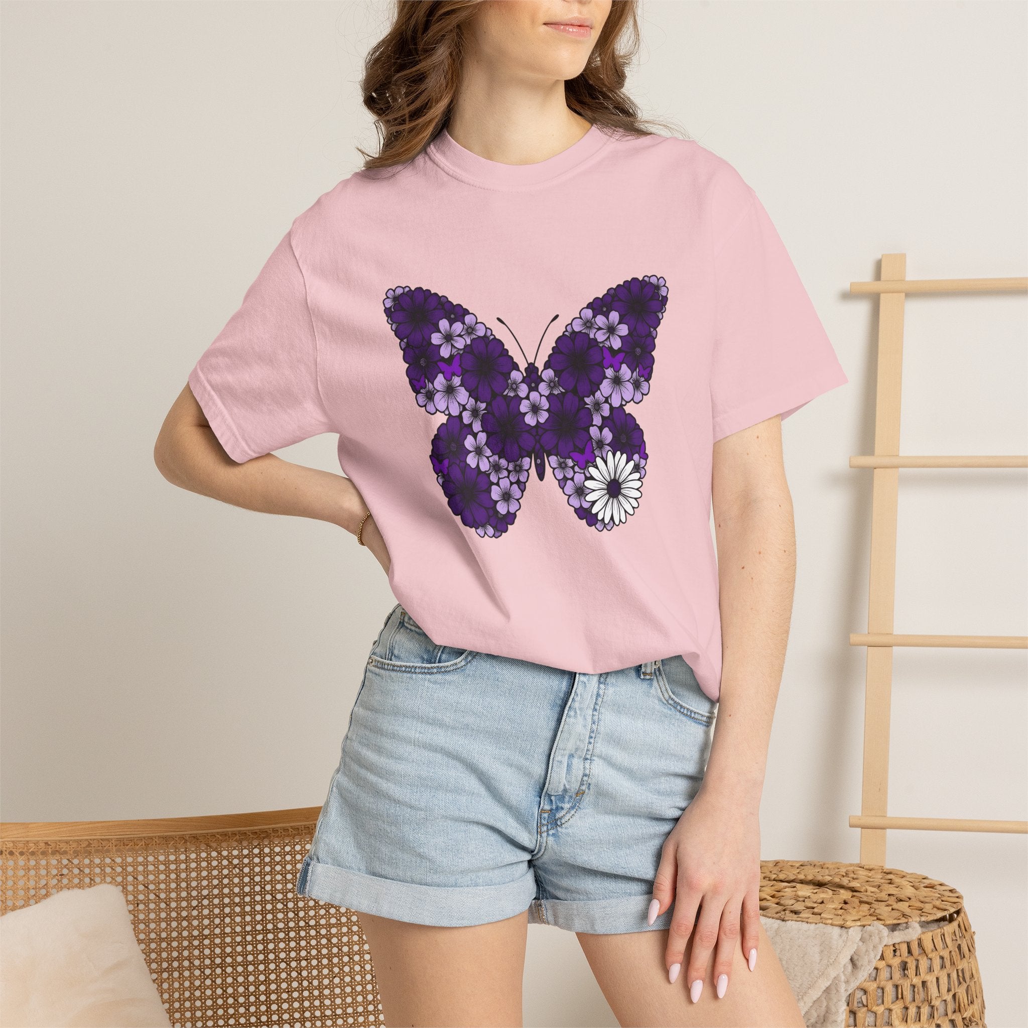 Floral Butterfly Shirt Boho Chic Nature Gift Women Boho Tee Butterfly T-Shirt Bohemian Fan Hippie Tshirt Environmental Graphic Hand Drawn