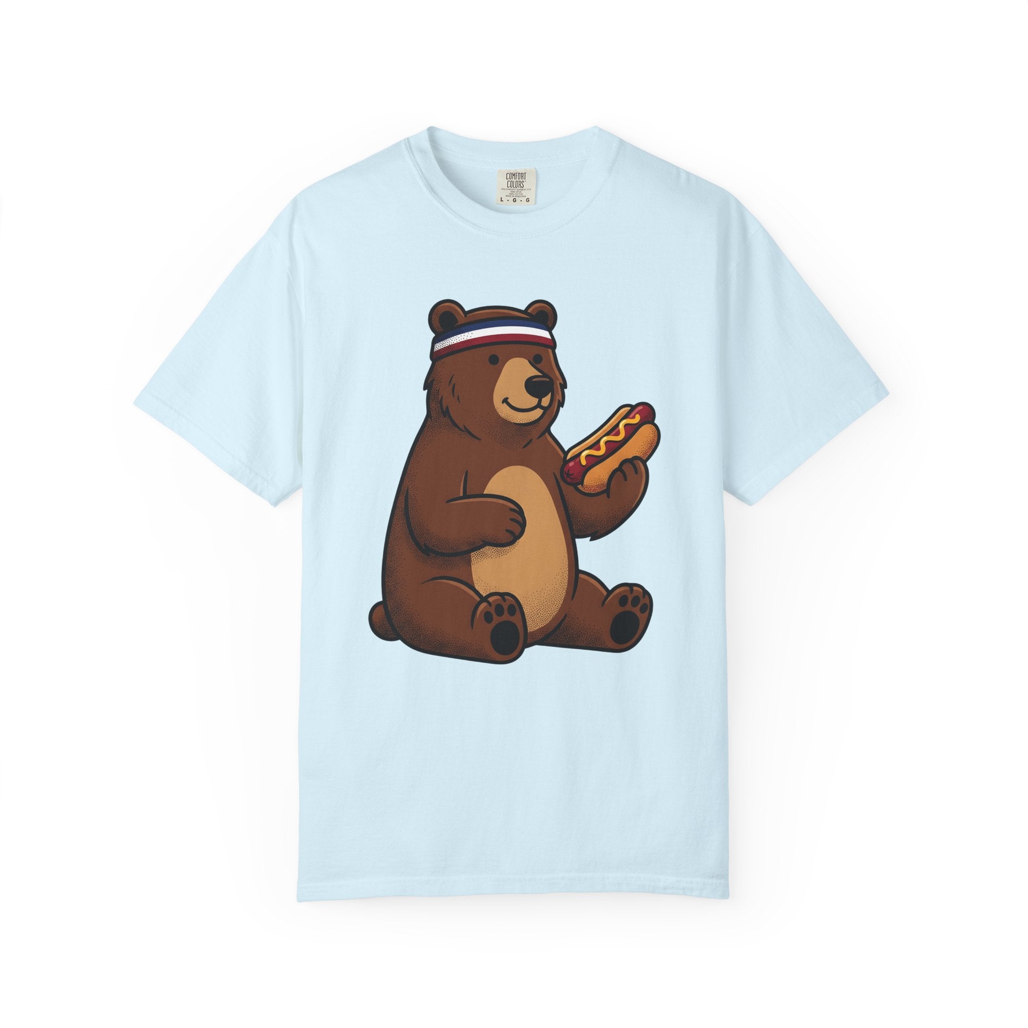 Bear Sausage Shirt America Flag Gift Women Comic Tee Sausage T-Shirt Patriot Fan Cartoon Tshirt Banner Graphic Vintage Sweatband Tshirt