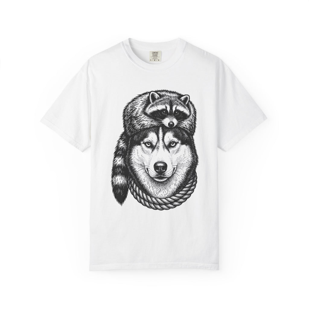 Husky Raccoon Shirt Dog Animals Gift Women Sketch Tee Raccoon Dog T-Shirt Dog Fan Wildlife Graphic Tshirt Retro Knot Tshirt